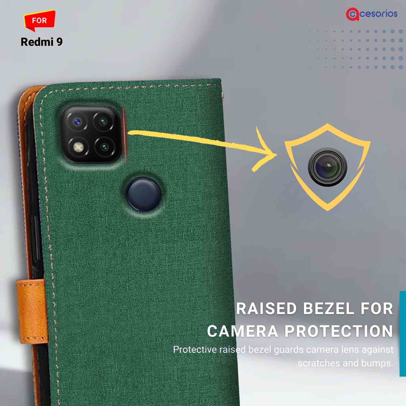 Canvas & Suede back panel — Redmi 9 in Green mobile case