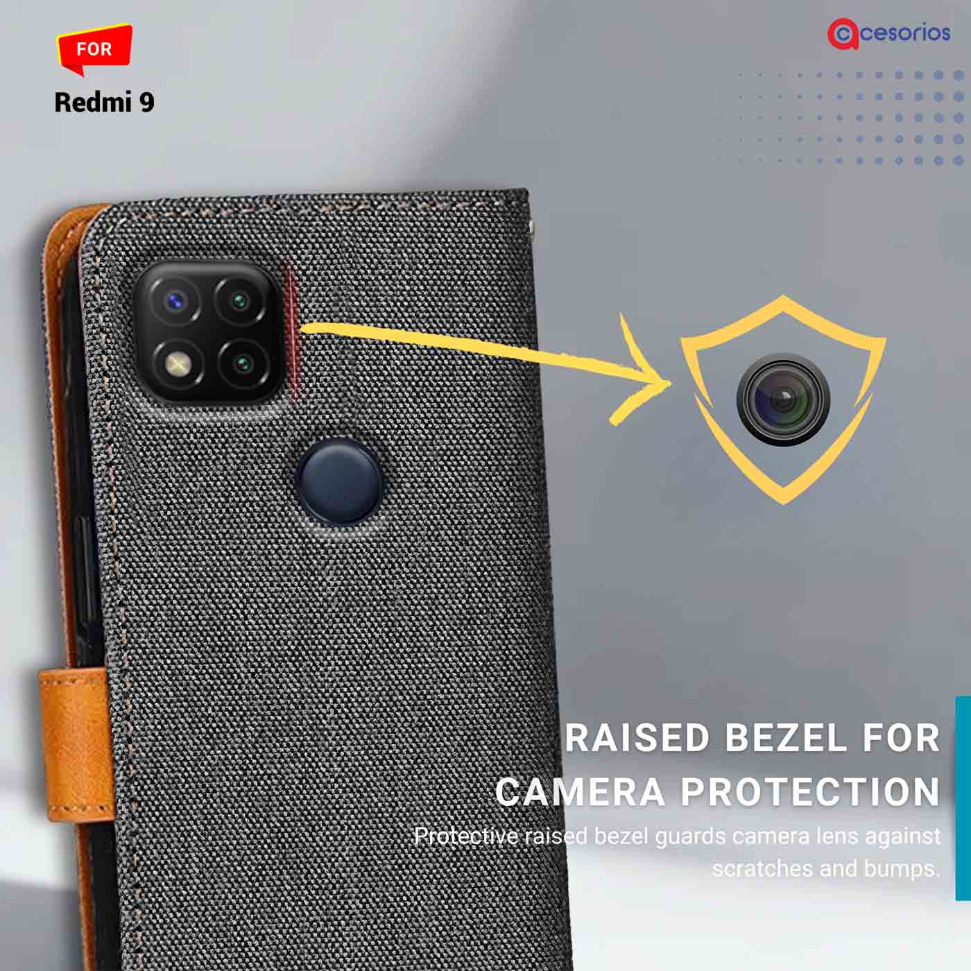 Accesorios Redmi 9 denim flip cover – Grey – Image 2 #color_
