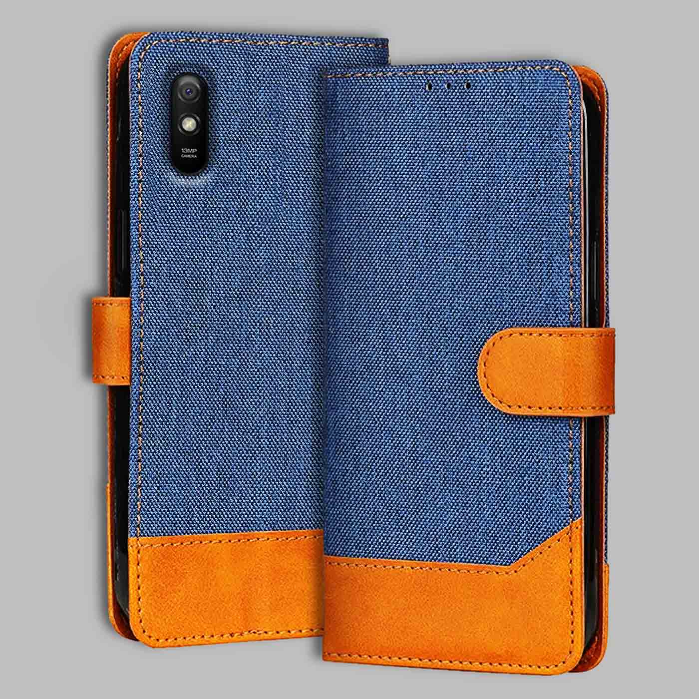 Redmi 9A flip cover in Blue — front view by Accesorios