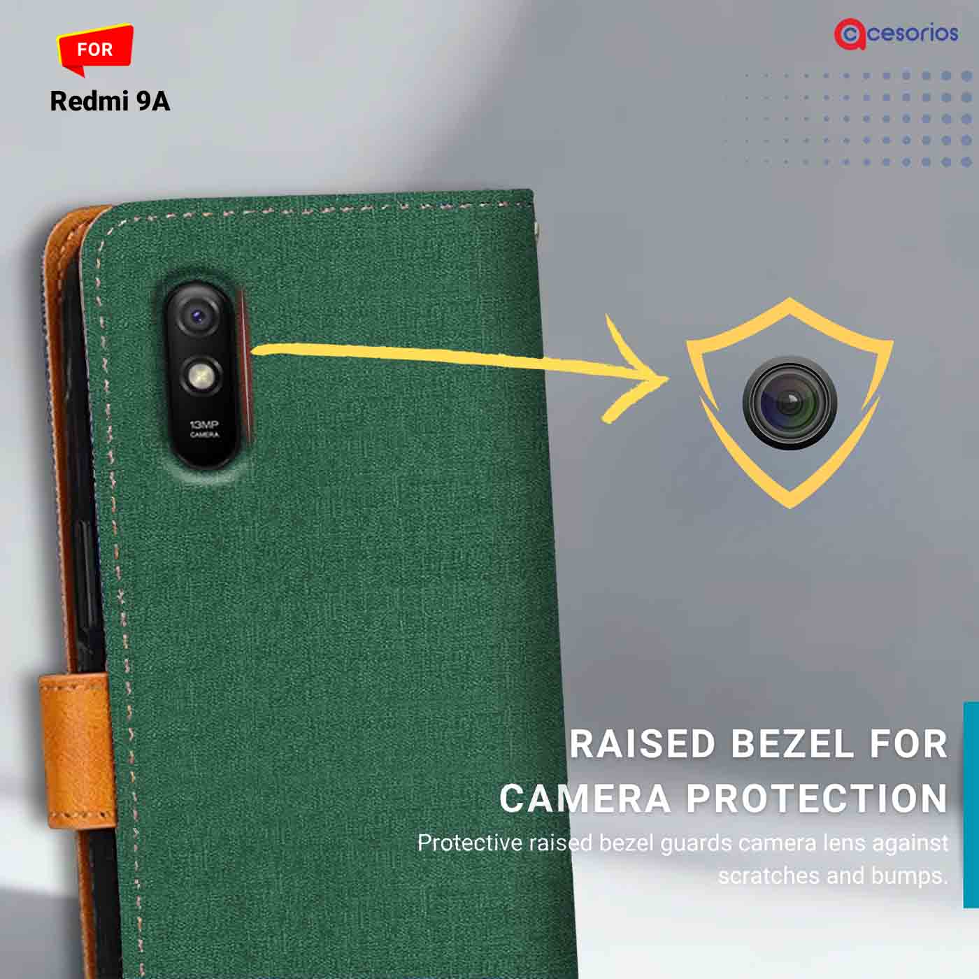 Canvas & Suede back panel — Redmi 9A in Green mobile case
