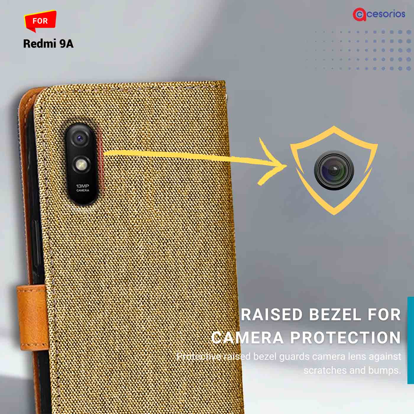 Denim & Leather back panel — Redmi 9A in Light Brown mobile case