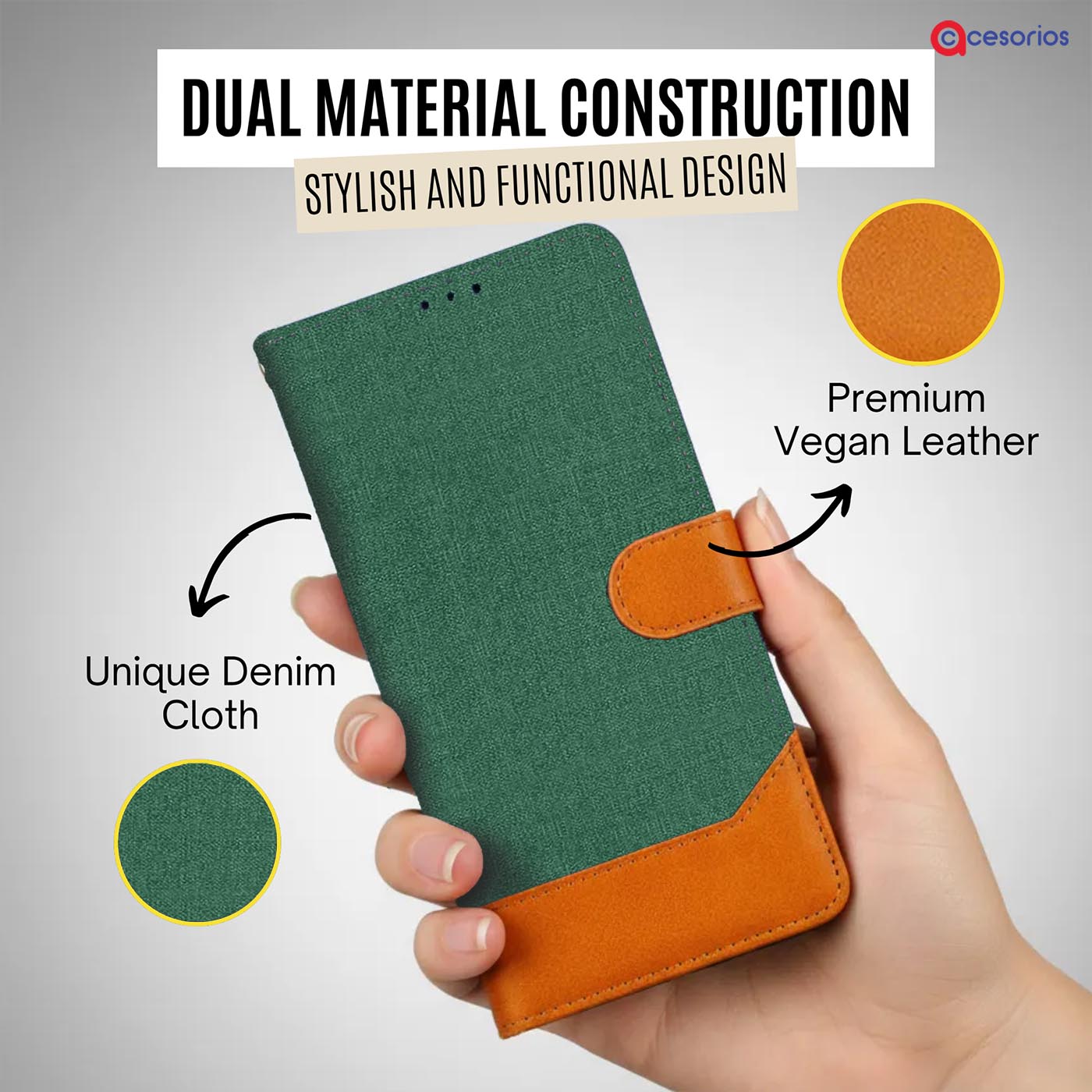 Accesorios Redmi 9 Activ denim flip cover – Green – Image 3 #color_g