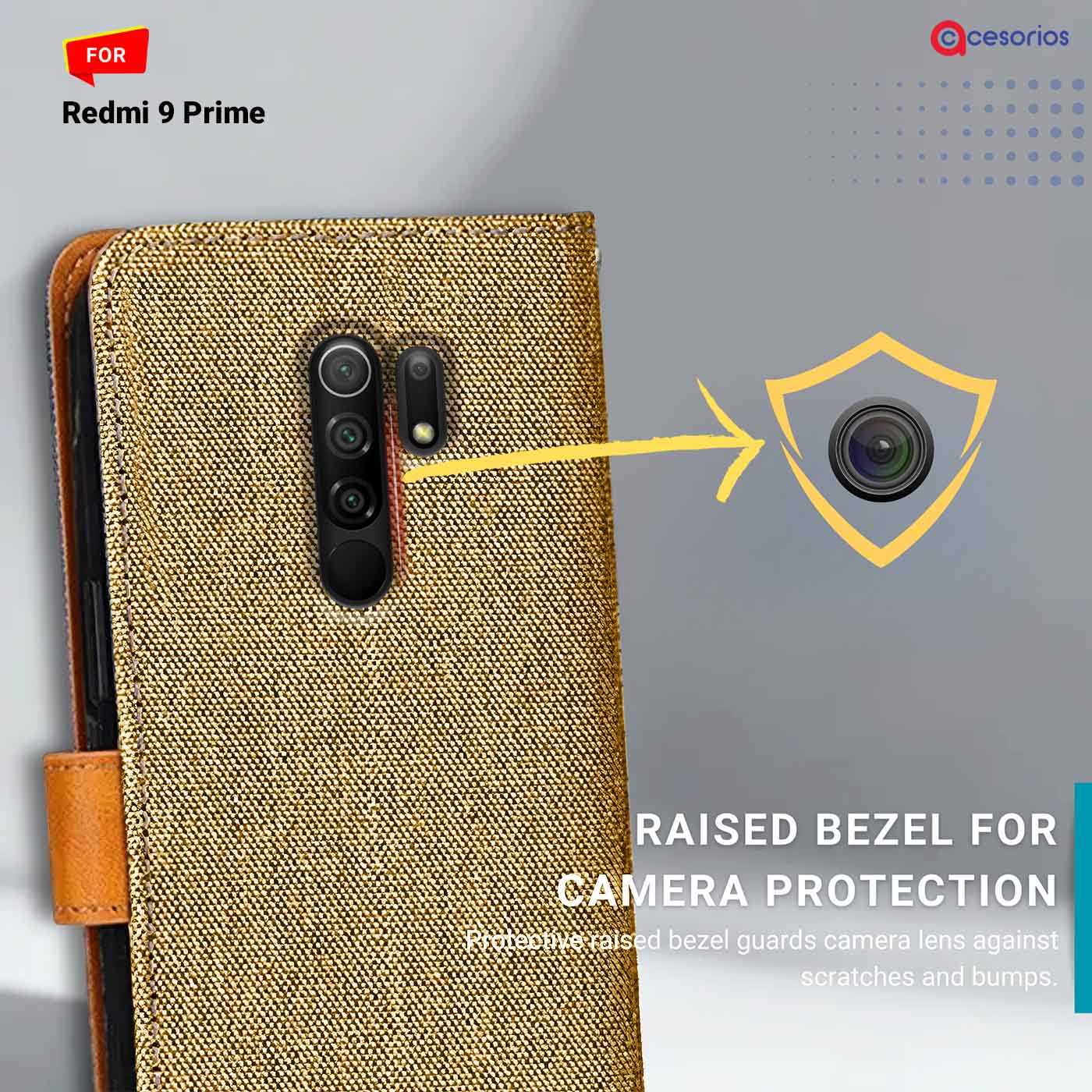 Denim & Leather back panel — Redmi 9 Prime in Light Brown mobile case
