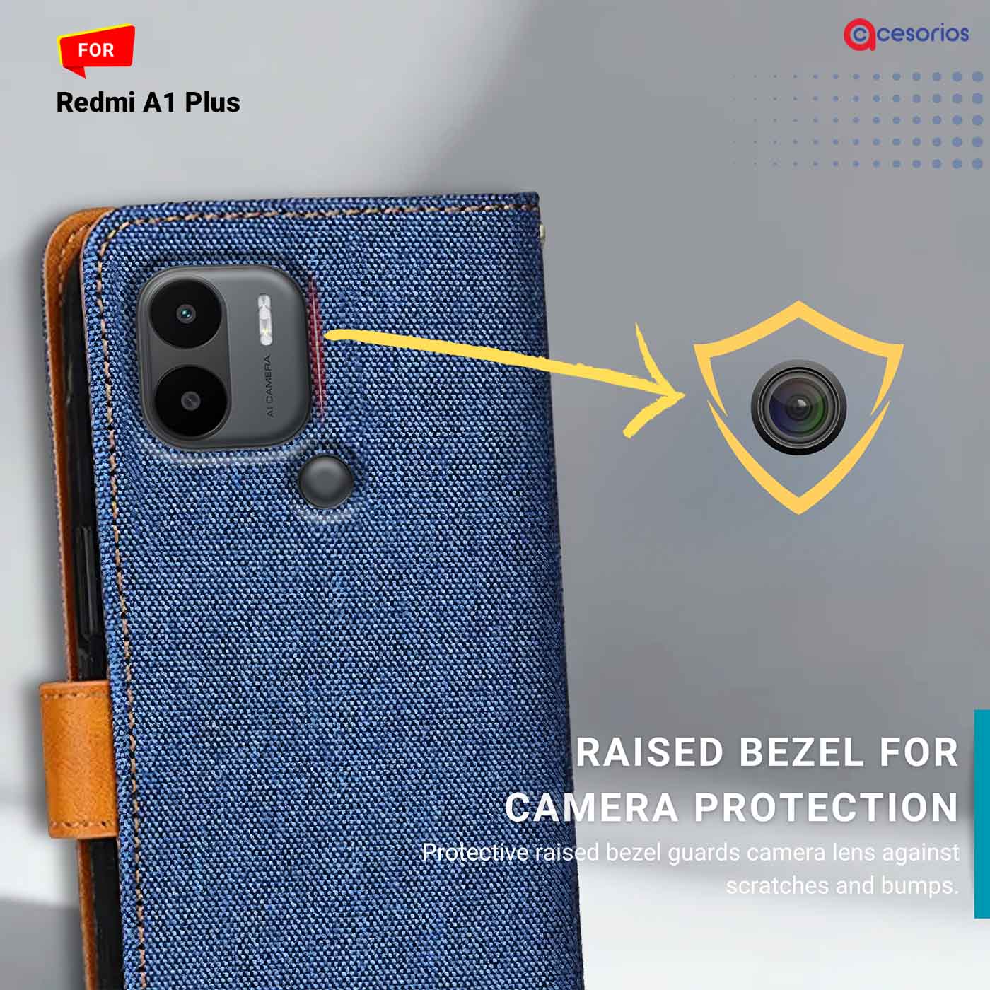 Denim & Leather back panel — Redmi A1 Plus in Blue mobile case