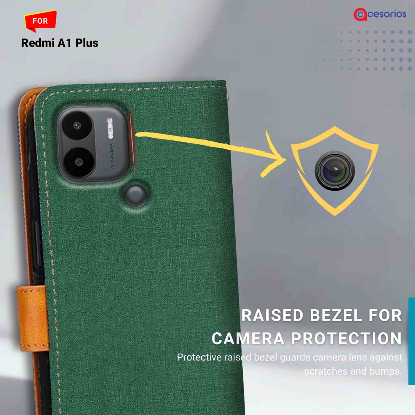 Canvas & Suede back panel — Redmi A1 Plus in Green mobile case