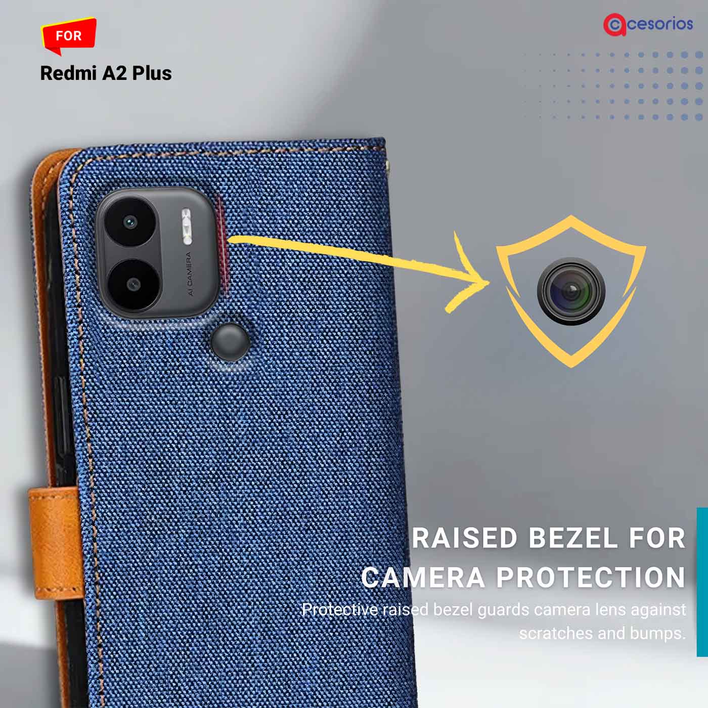 Denim & Leather back panel — Redmi A2 Plus in Blue mobile case