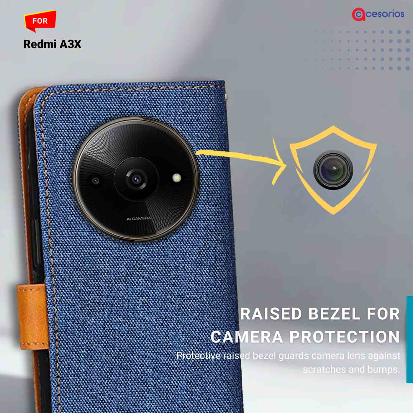 Denim & Leather back panel — Redmi A3X in Blue mobile case