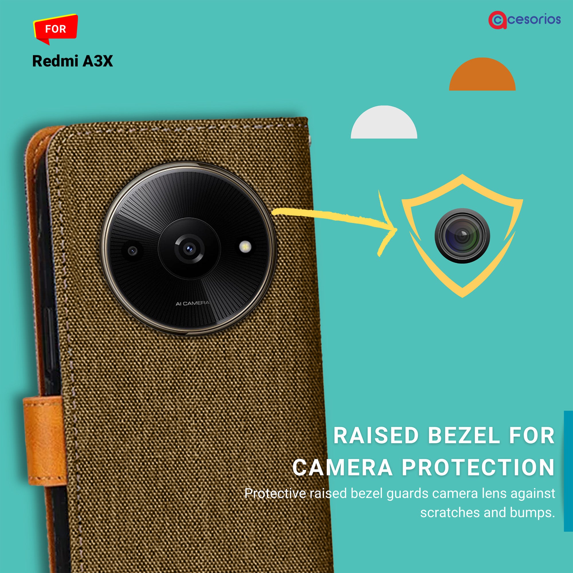 Accesorios Redmi A3X denim flip cover – Dark Brown – Image 2 #color_dark brown