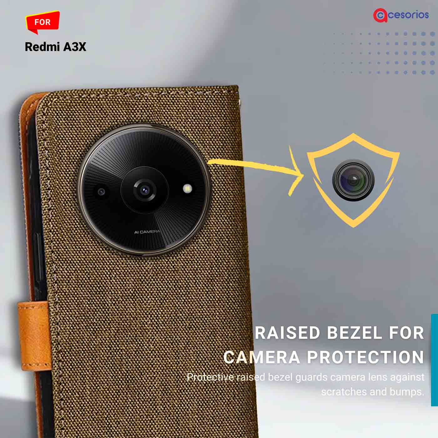 Accesorios Redmi A3X denim flip cover – Dark Brown – Image 2 #color_dark b