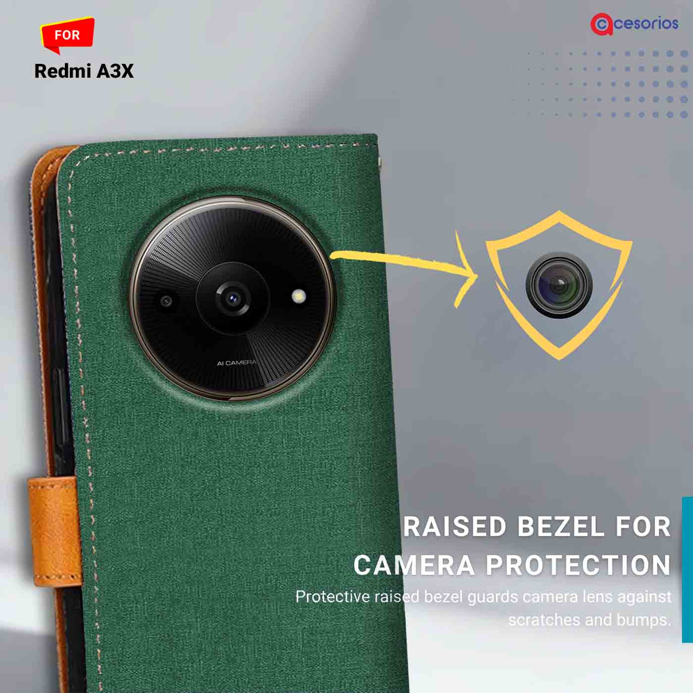 Canvas & Suede back panel — Redmi A3X in Green mobile case