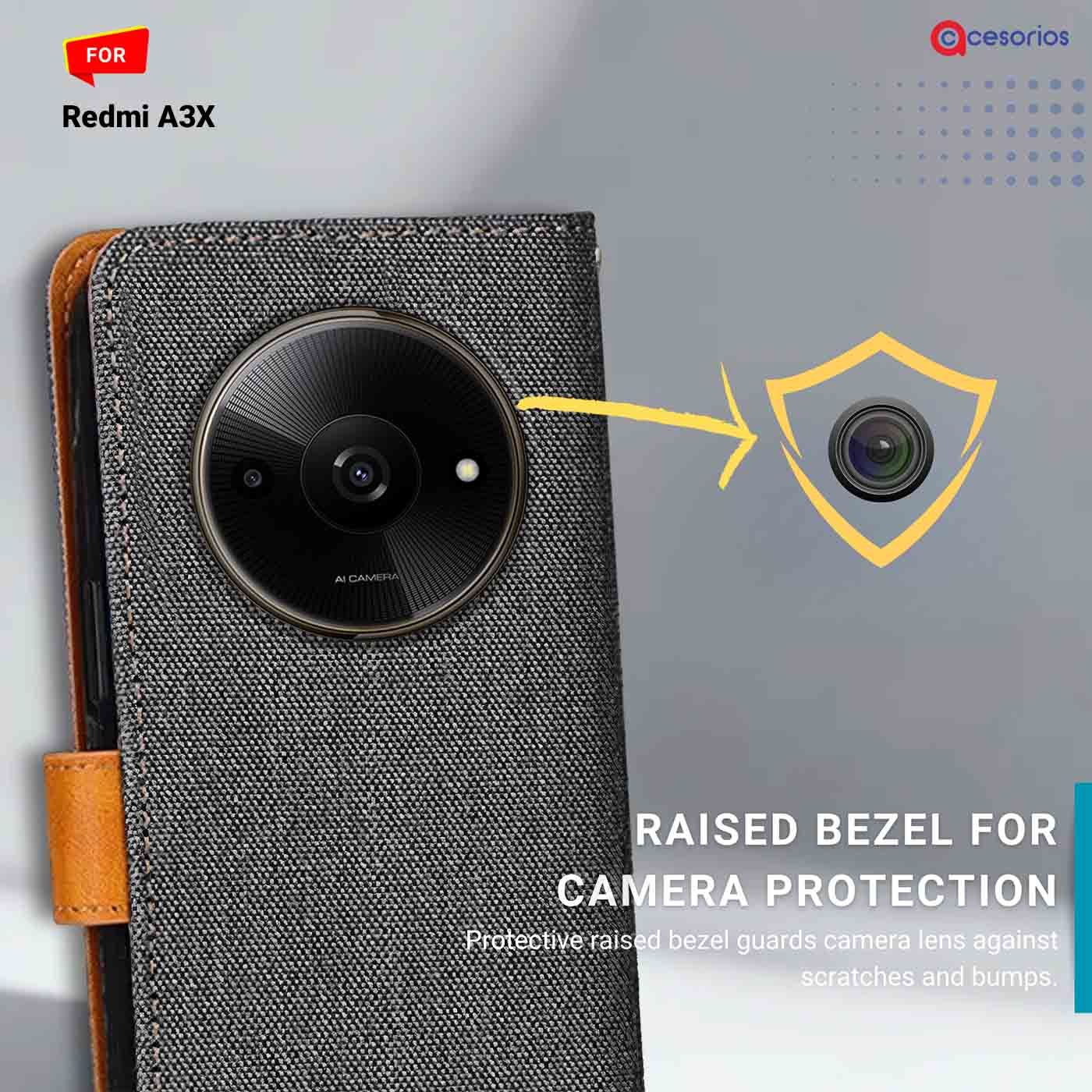 Denim & Leather back panel — Redmi A3X in Grey mobile case