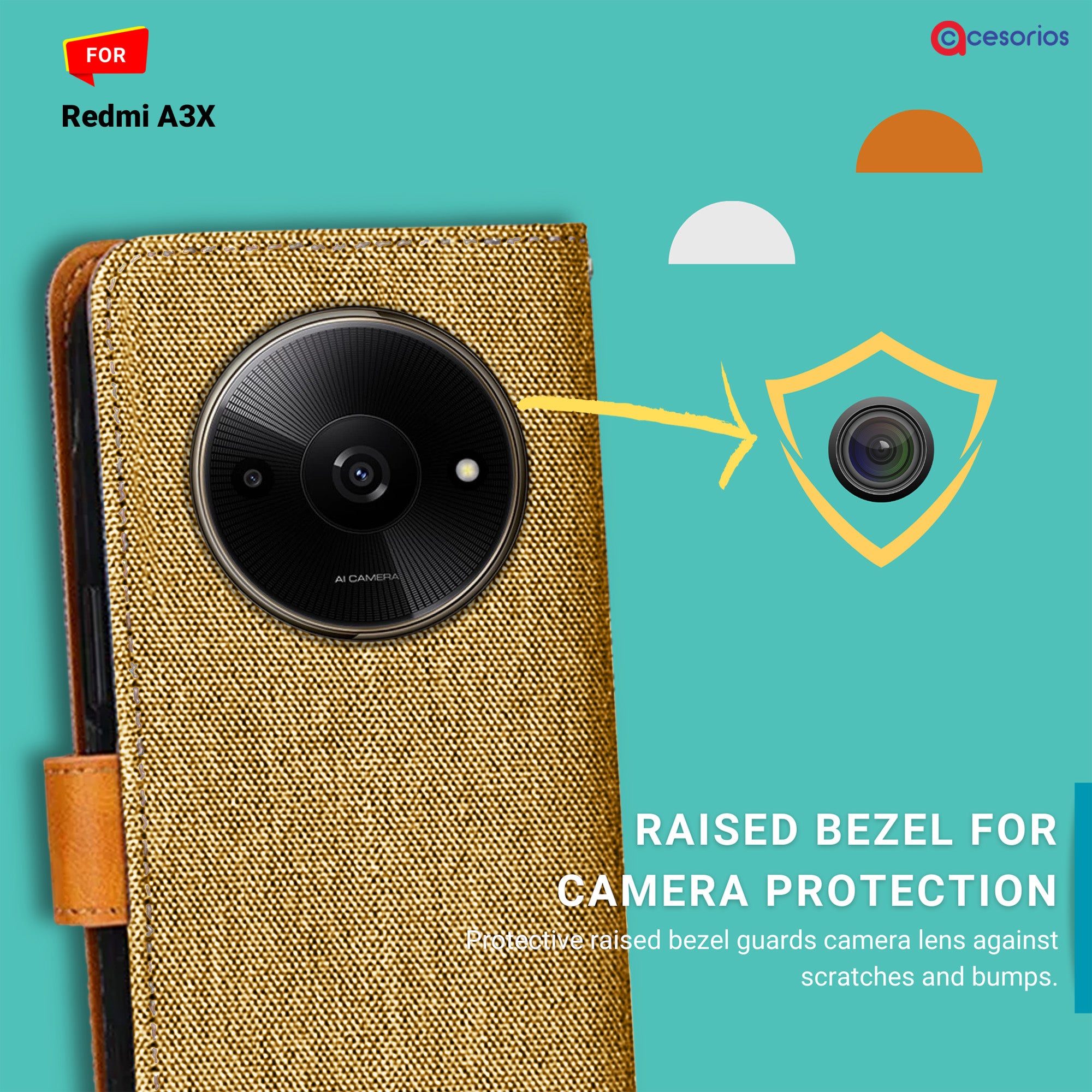 Accesorios Redmi A3X denim flip cover – Light Brown – Image 2 #color_light brown