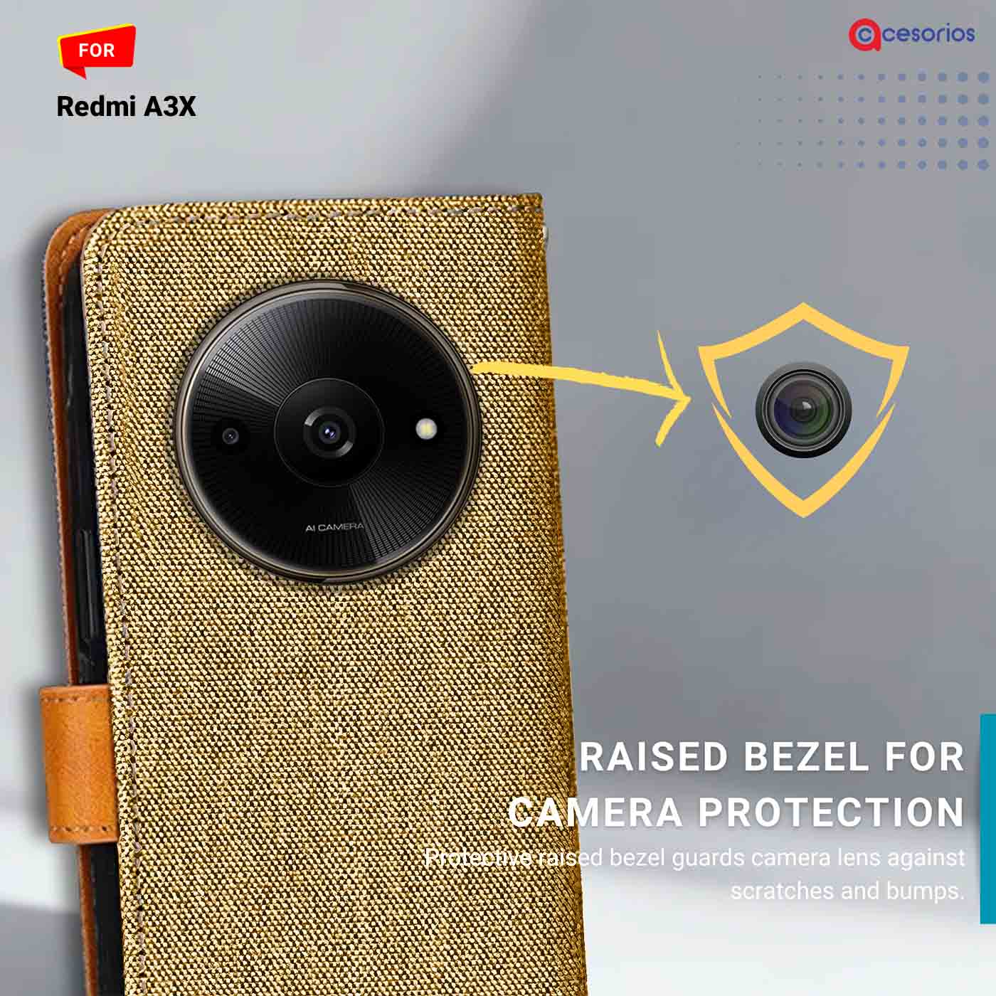 Denim & Leather back panel — Redmi A3X in Light Brown mobile case