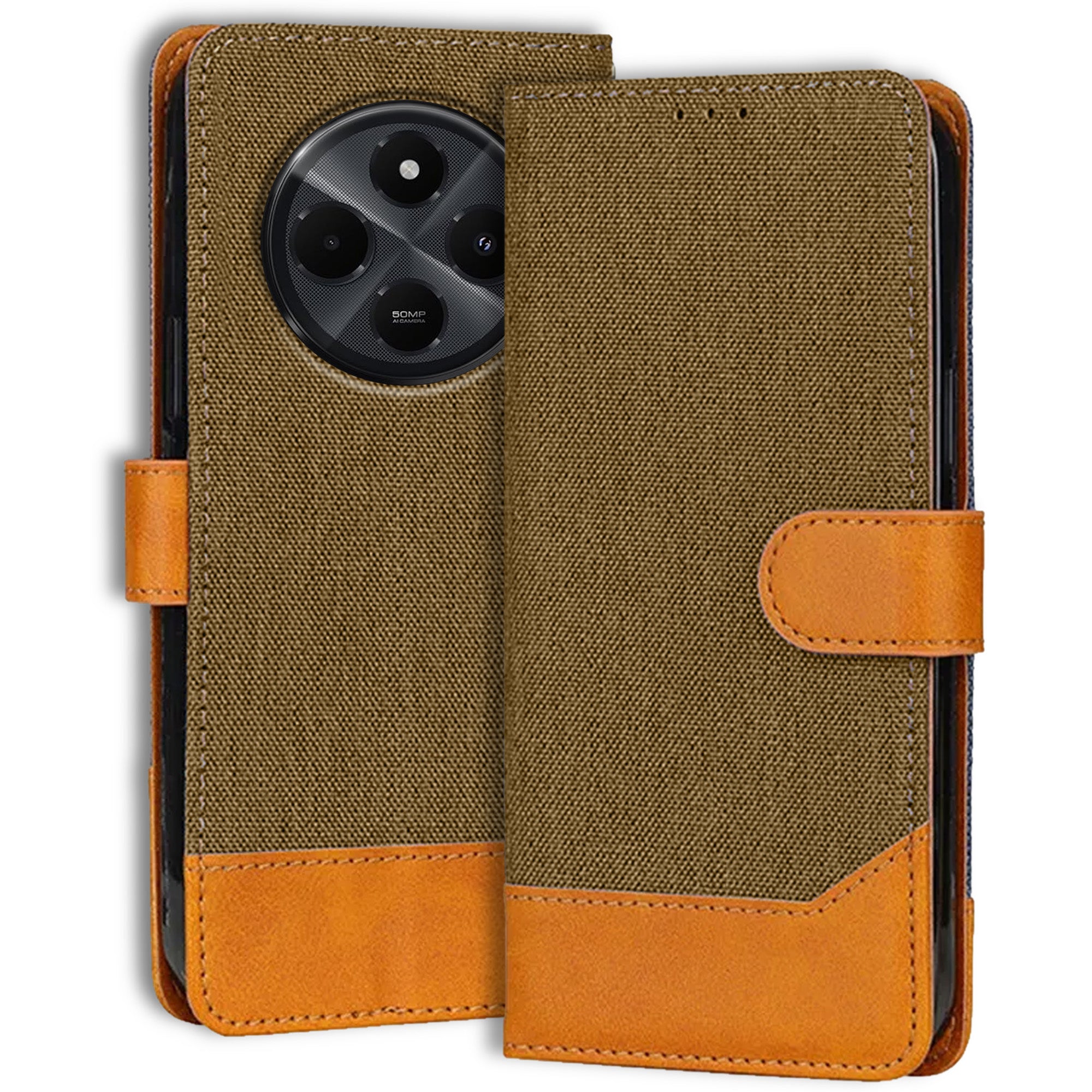 Accesorios Redmi A4 5G denim flip cover – Dark Brown – Image 1 #color_dark brown