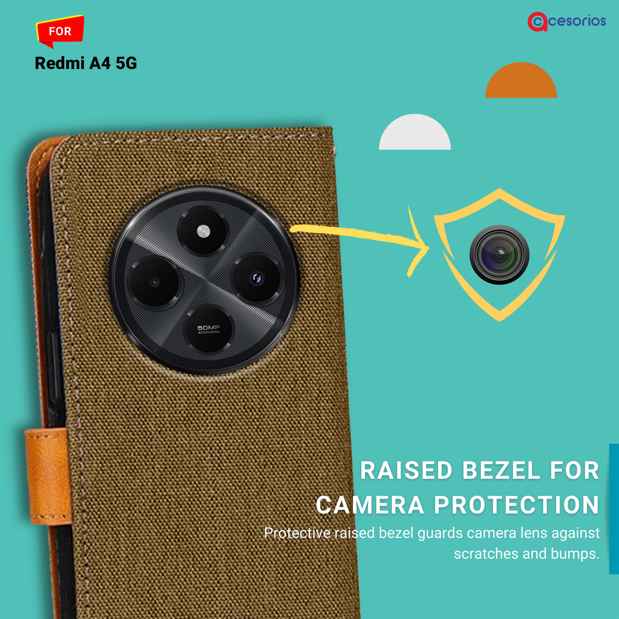 Accesorios Redmi A4 5G denim flip cover – Dark Brown – Image 2 #color_dark brown