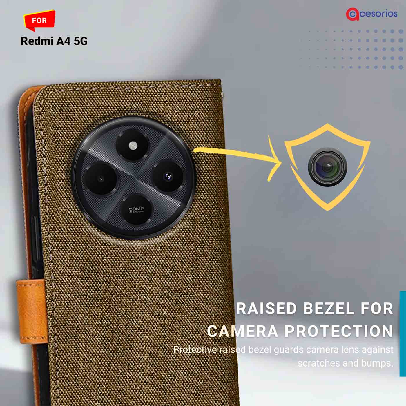 Denim & Leather back panel — Redmi A4 5G in Dark Brown mobile case