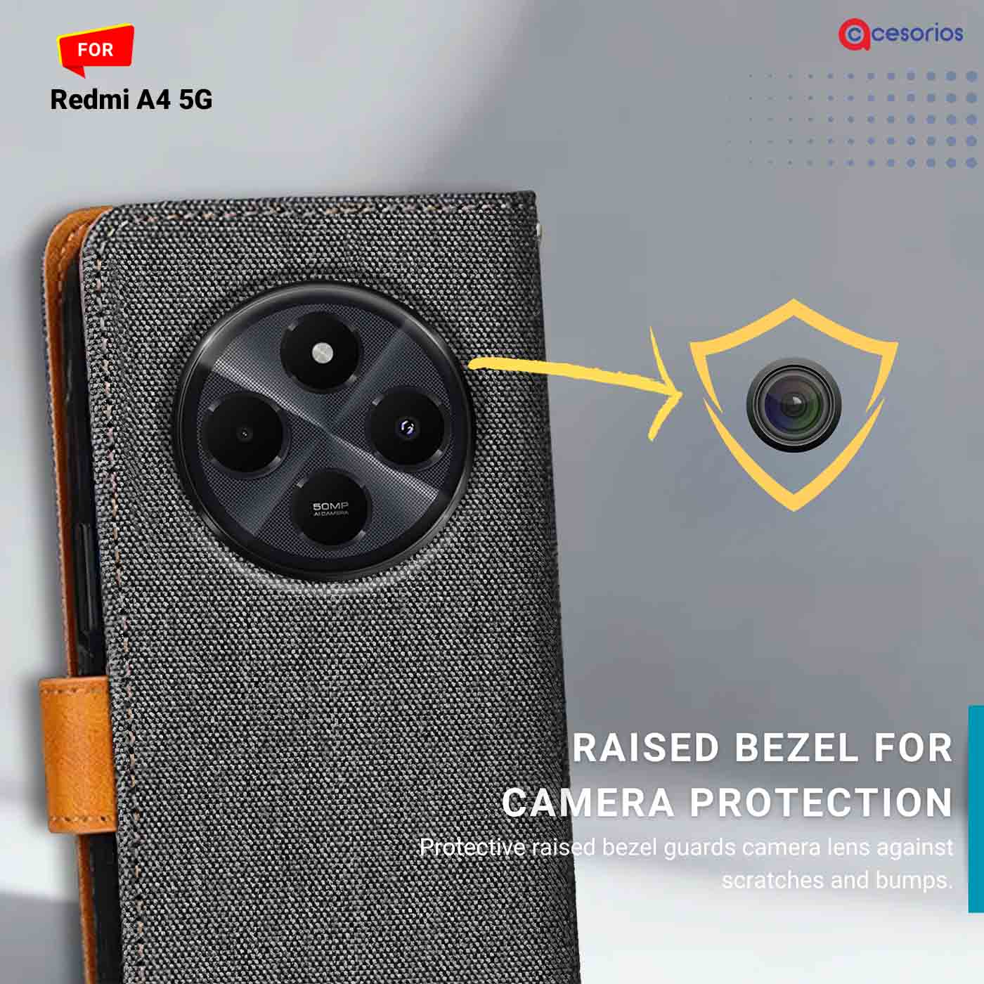 Denim & Leather back panel — Redmi A4 5G in Grey mobile case
