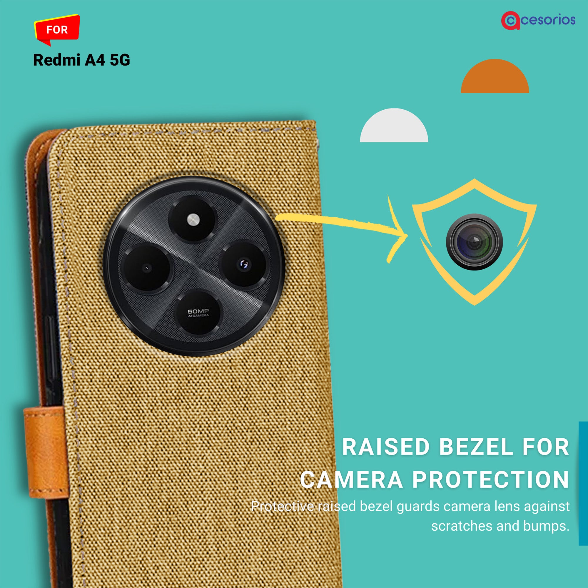 Accesorios Redmi A4 5G denim flip cover – Light Brown – Image 2 #color_light brown