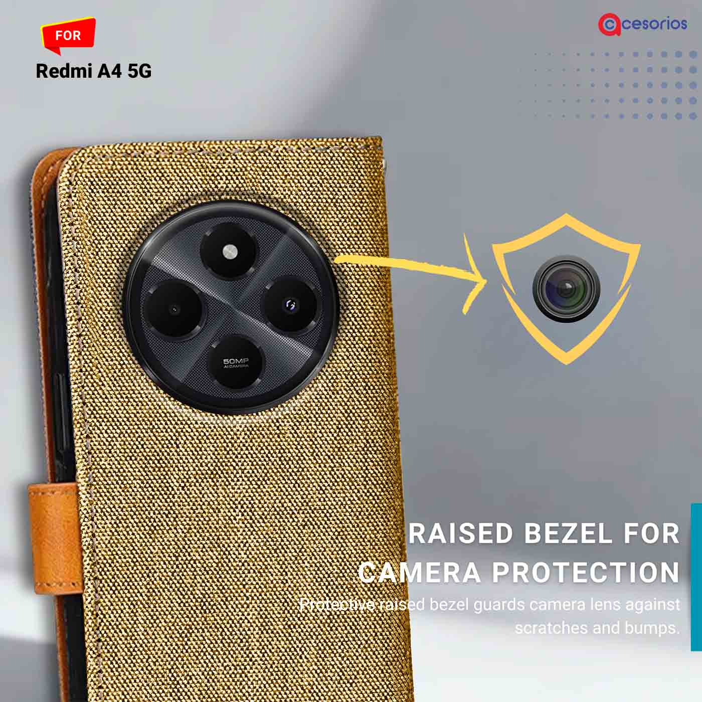 Denim & Leather back panel — Redmi A4 5G in Light Brown mobile case