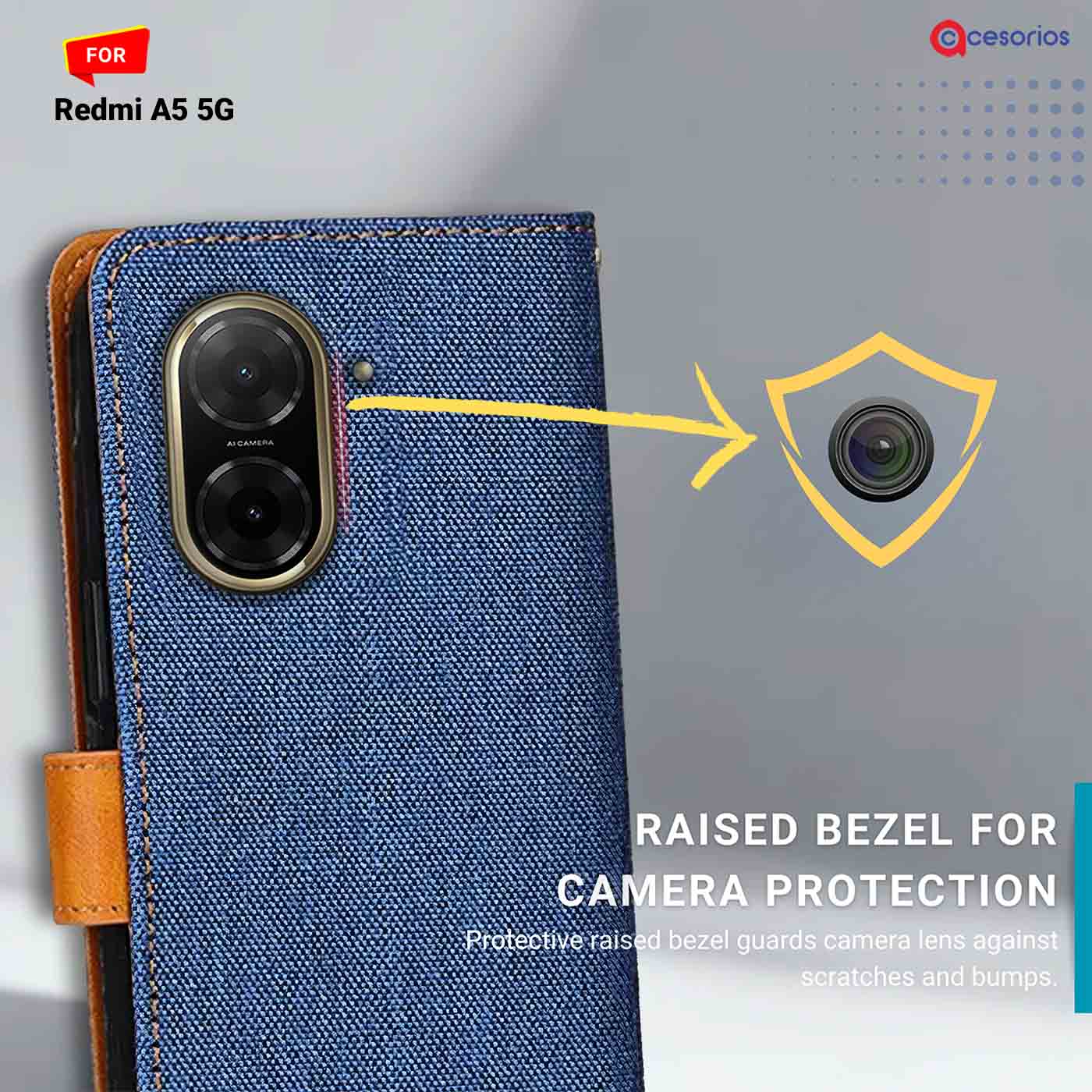 Denim & Leather back panel — Redmi A5 5G in Blue mobile case