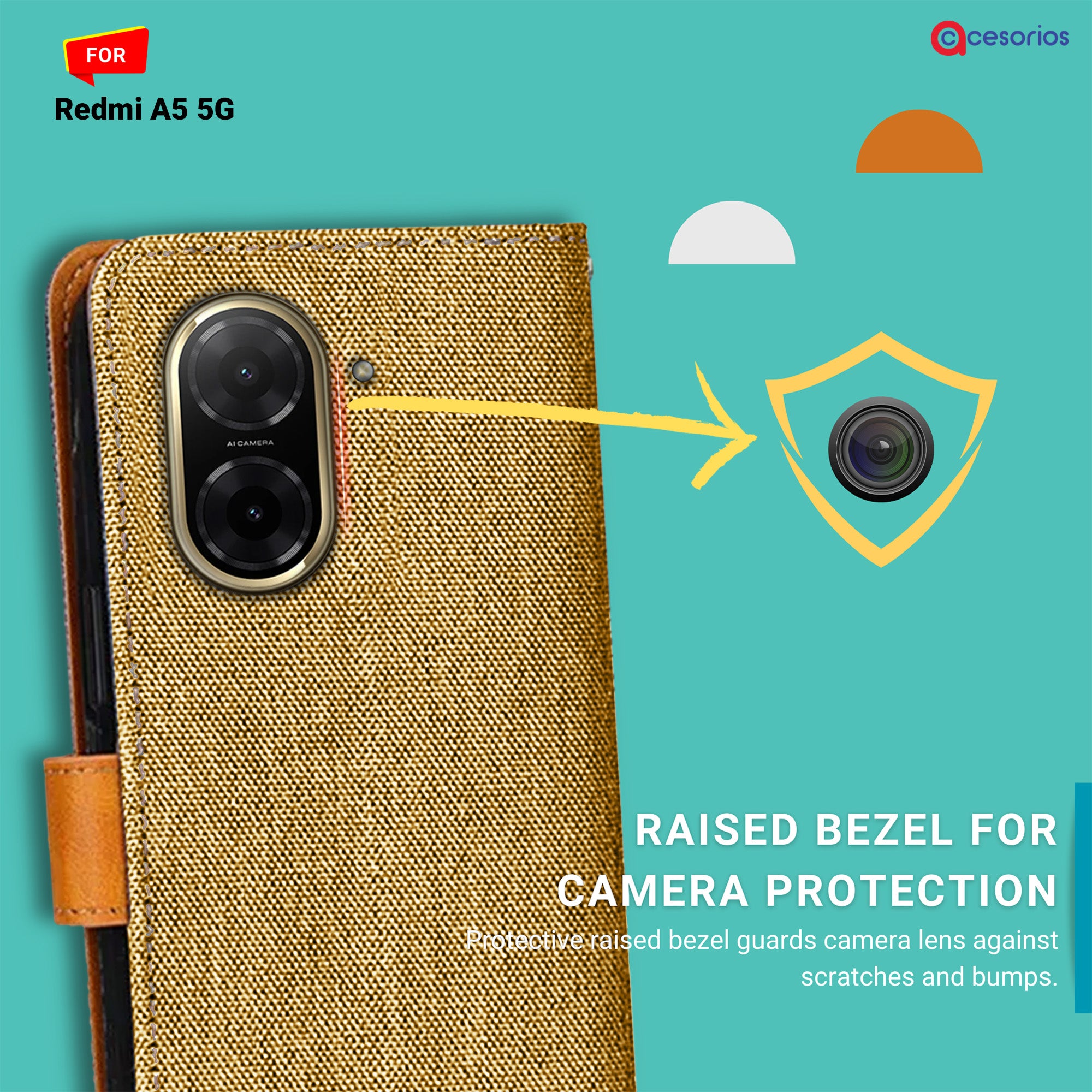 Accesorios Redmi A5 5G denim flip cover – Light Brown – Image 2 #color_light brown
