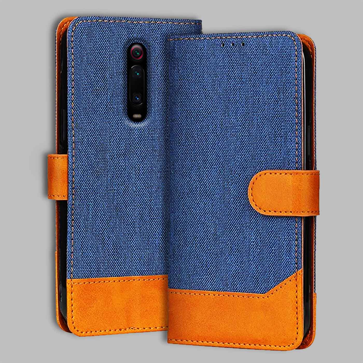Redmi K20 flip cover in Blue — front view by Accesorios
