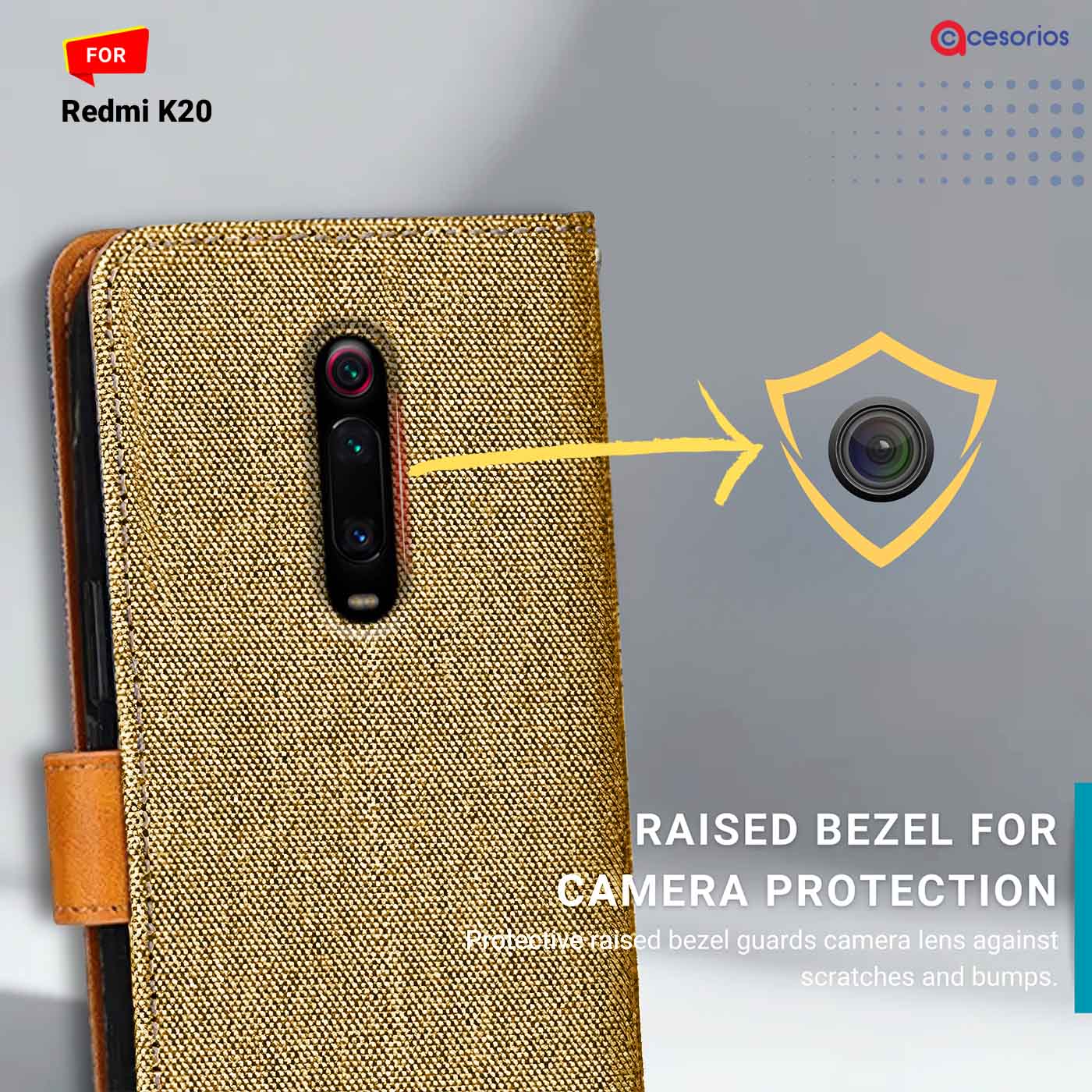 Denim & Leather back panel — Redmi K20 in Light Brown mobile case