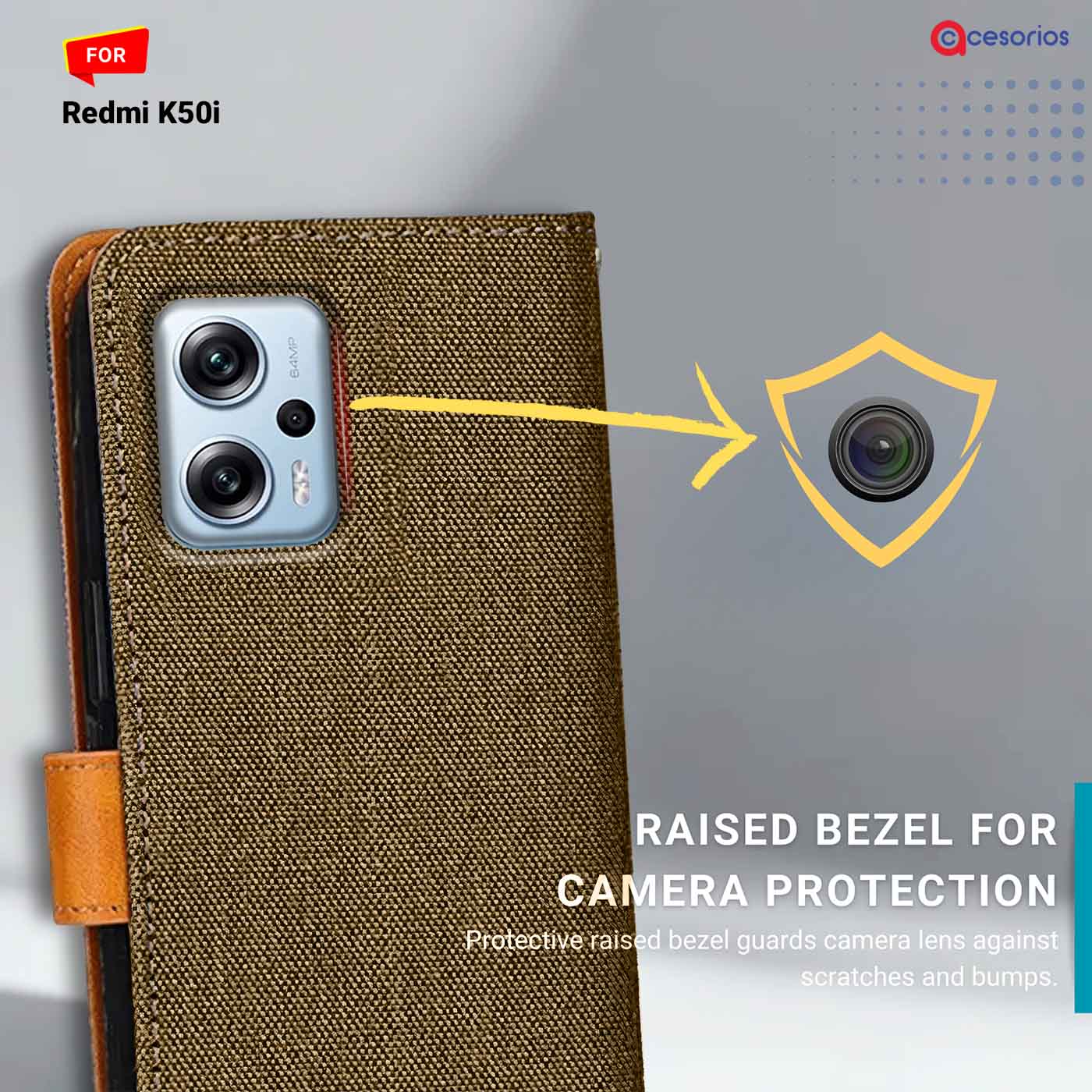 Accesorios Redmi K50I denim flip cover – Dark Brown – Image 2 #color_dark b