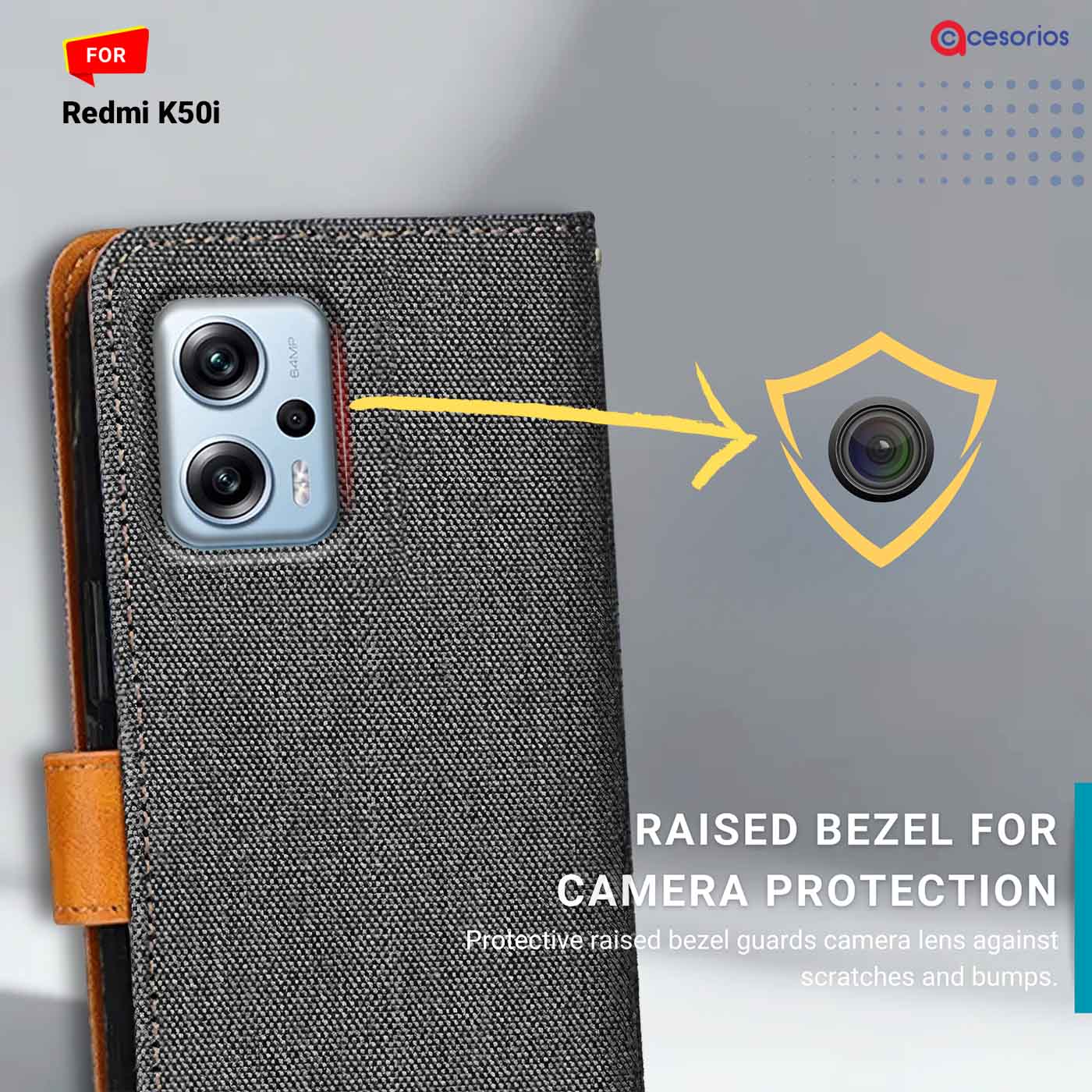 Denim & Leather back panel — Redmi K50I in Grey mobile case