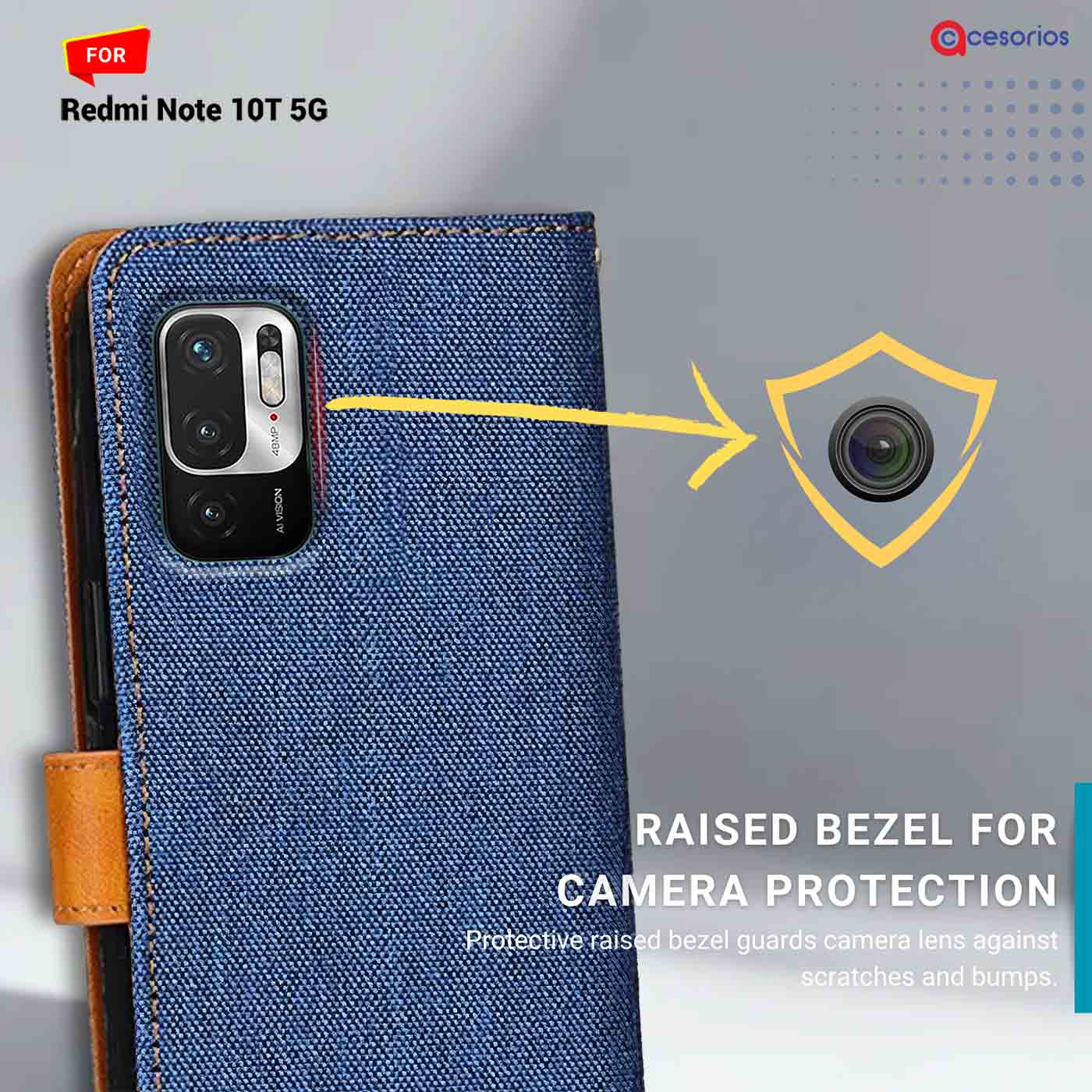 Denim & Leather back panel — Redmi Note 10T 5G in Blue mobile case