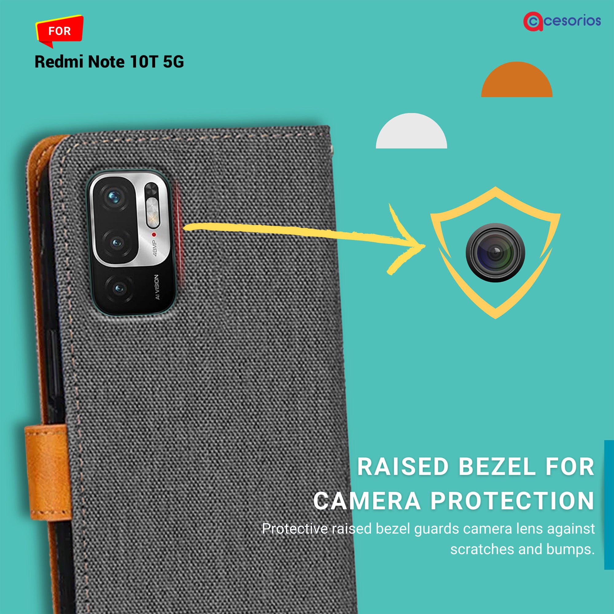 Accesorios Redmi Note 10T 5G denim flip cover – Grey – Image 2 #color_grey