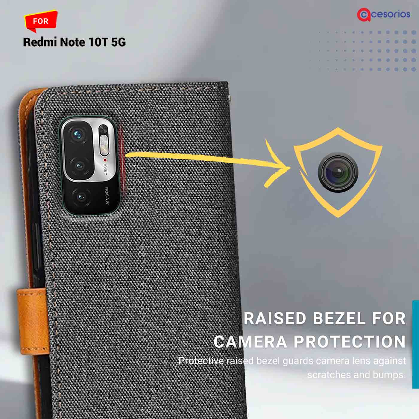 Denim & Leather back panel — Redmi Note 10T 5G in Grey mobile case