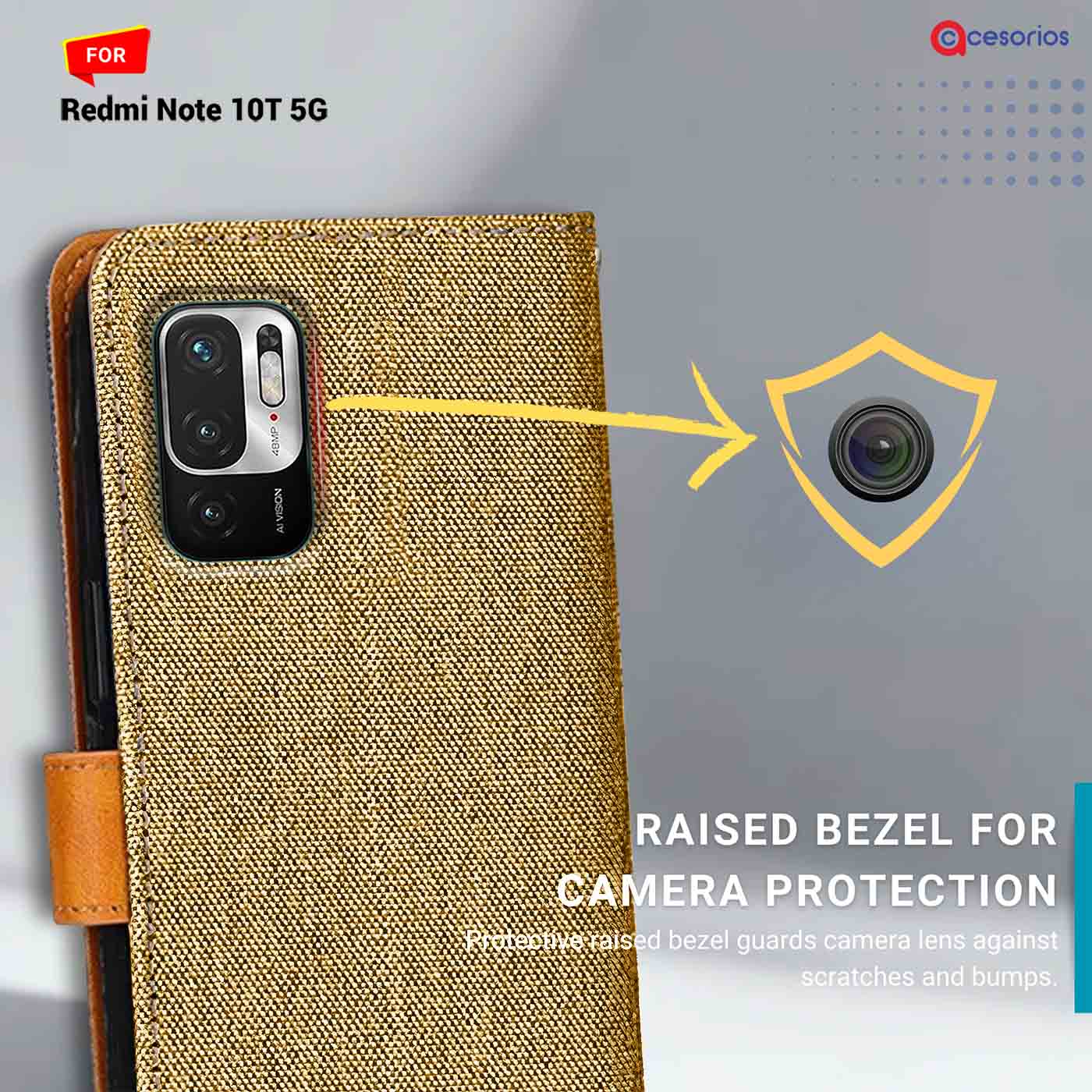 Denim & Leather back panel — Redmi Note 10T 5G in Light Brown mobile case