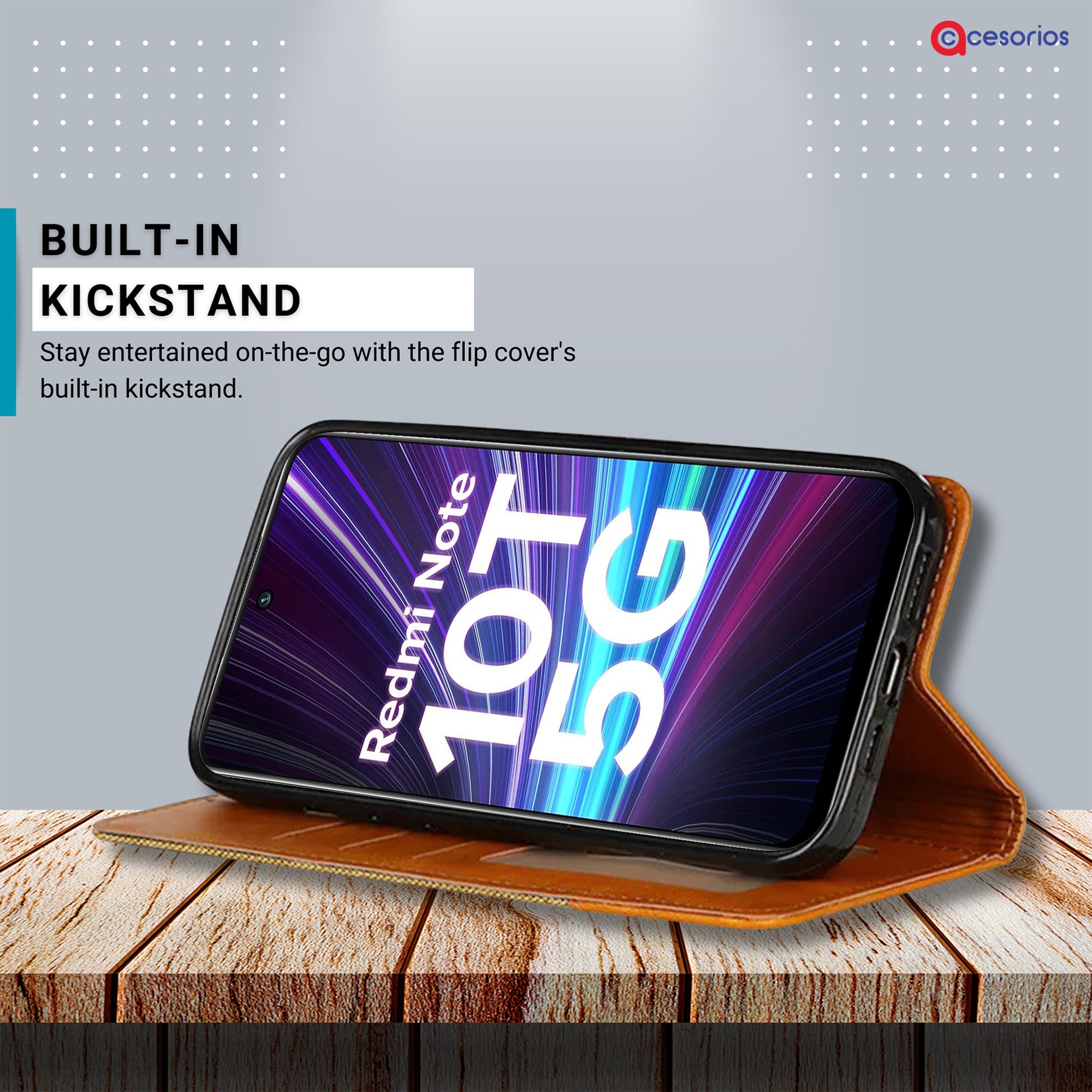 Accesorios Redmi Note 10T 5G denim flip cover – Light Brown – Image 4 #color_light brown