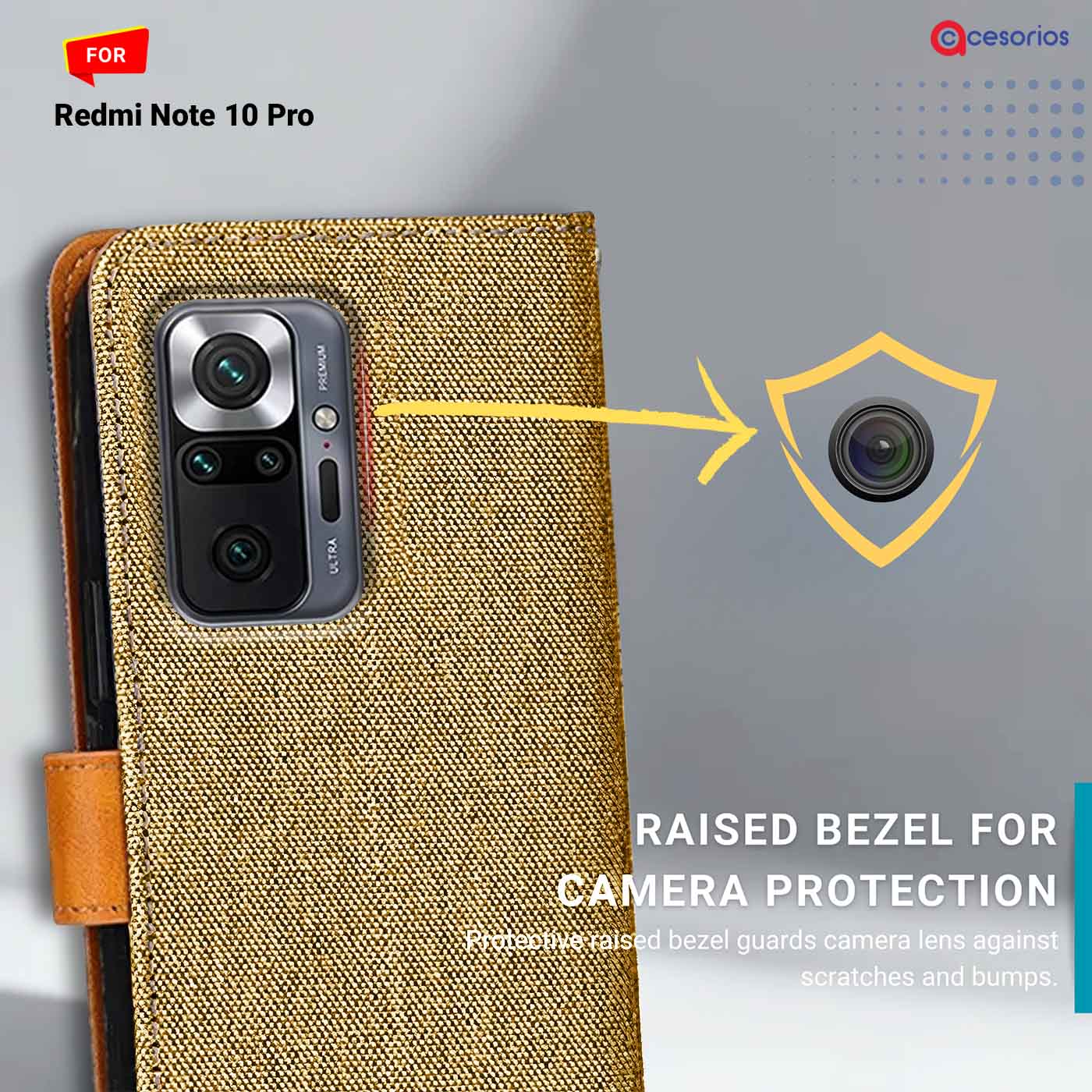 Denim & Leather back panel — Redmi Note 10 Pro in Light Brown mobile case