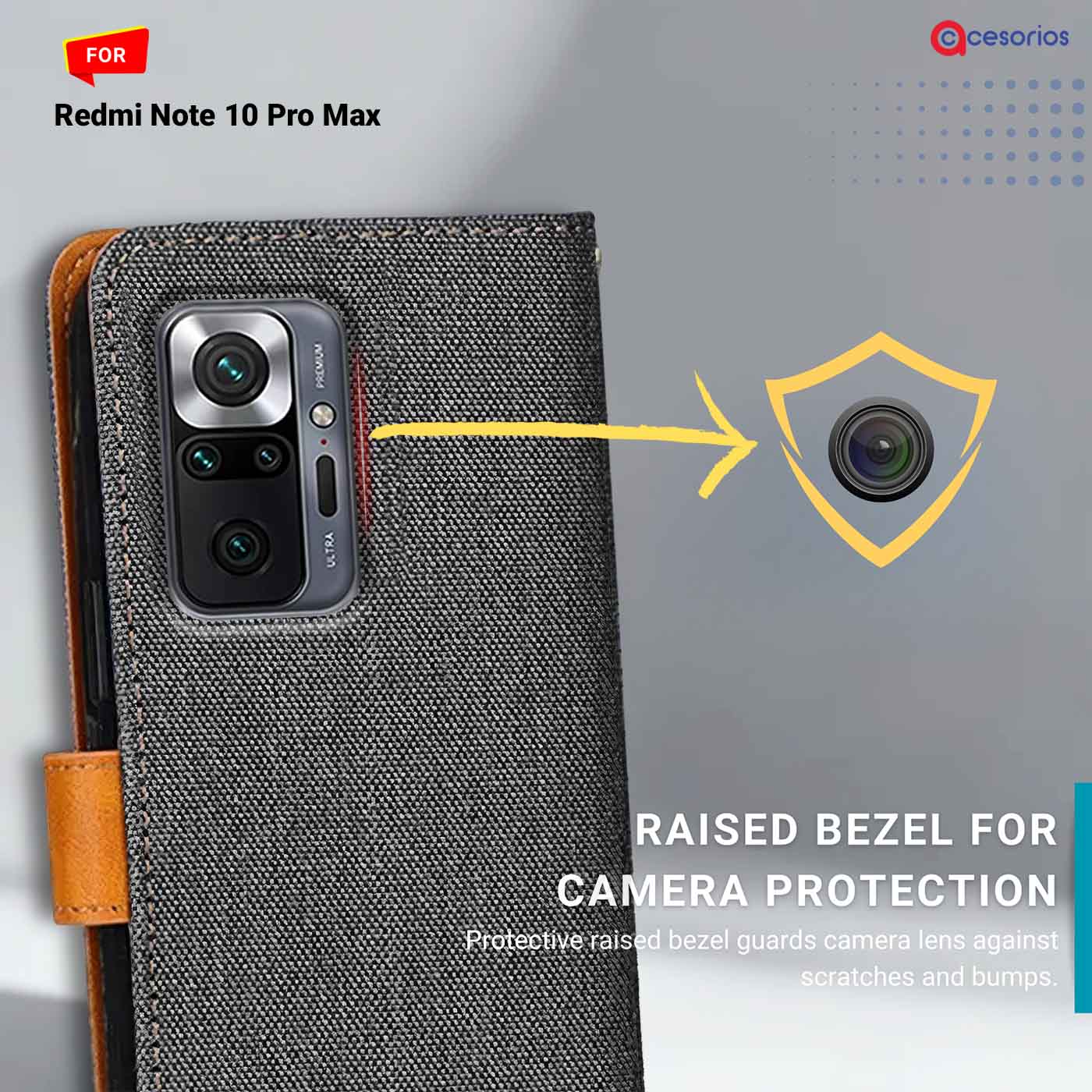 Denim & Leather back panel — Redmi Note 10 Pro Max in Grey mobile case
