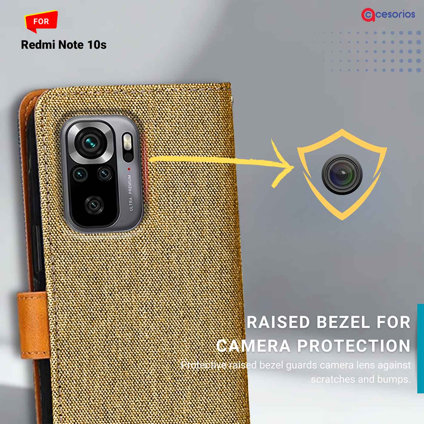 Denim & Leather back panel — Redmi Note 10S in Light Brown mobile case