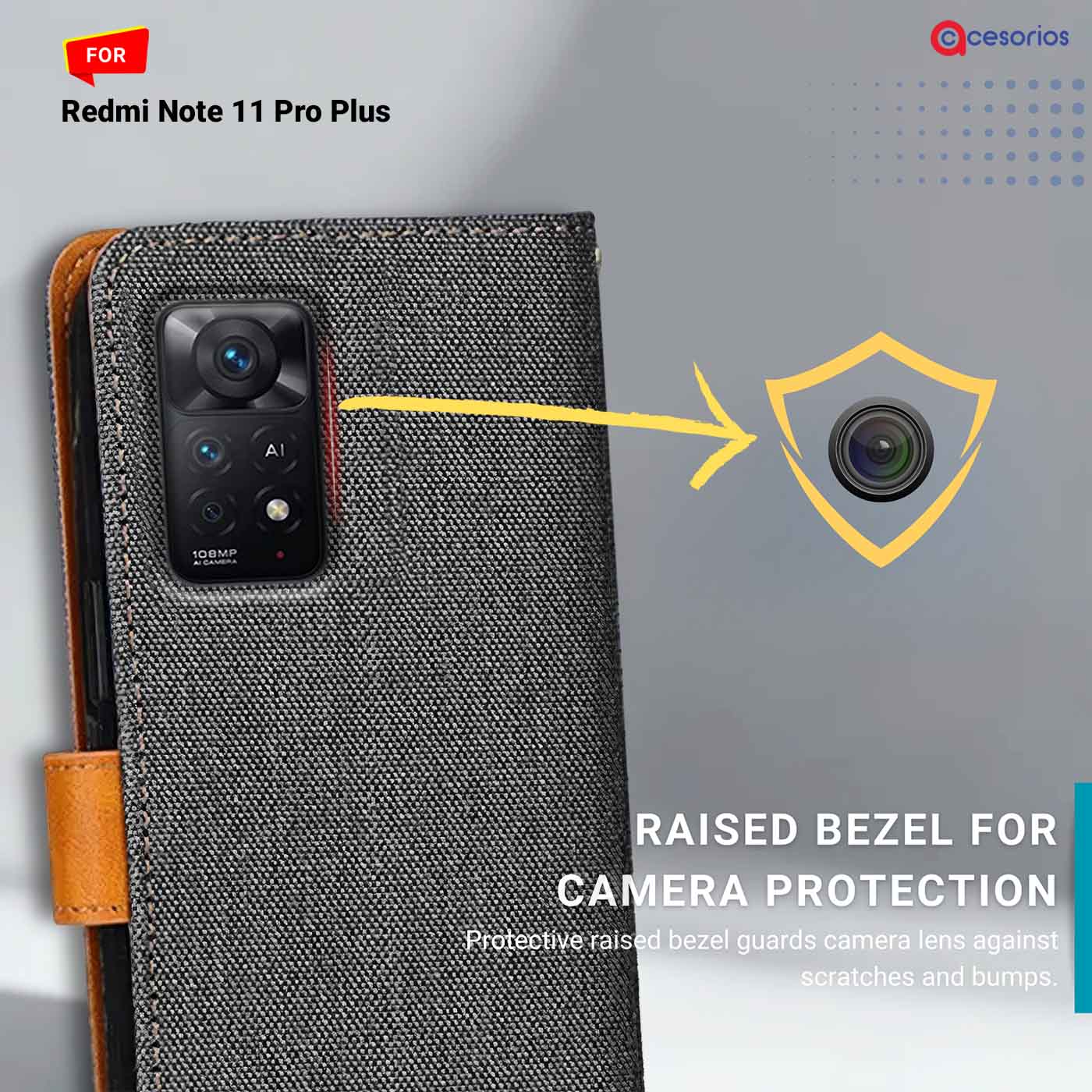 Denim & Leather back panel — Redmi Note 11 Pro Plus in Grey mobile case