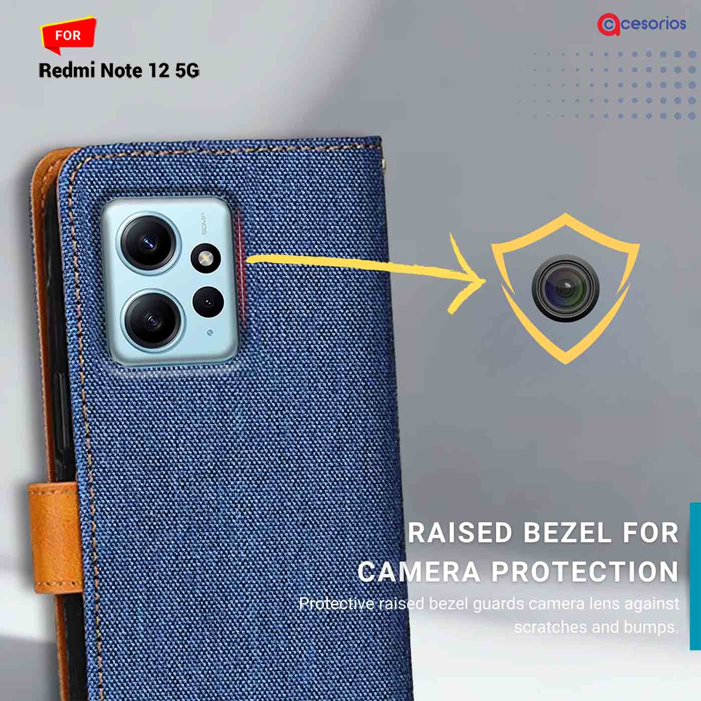 Denim & Leather back panel — Redmi Note 12 5G in Blue mobile case