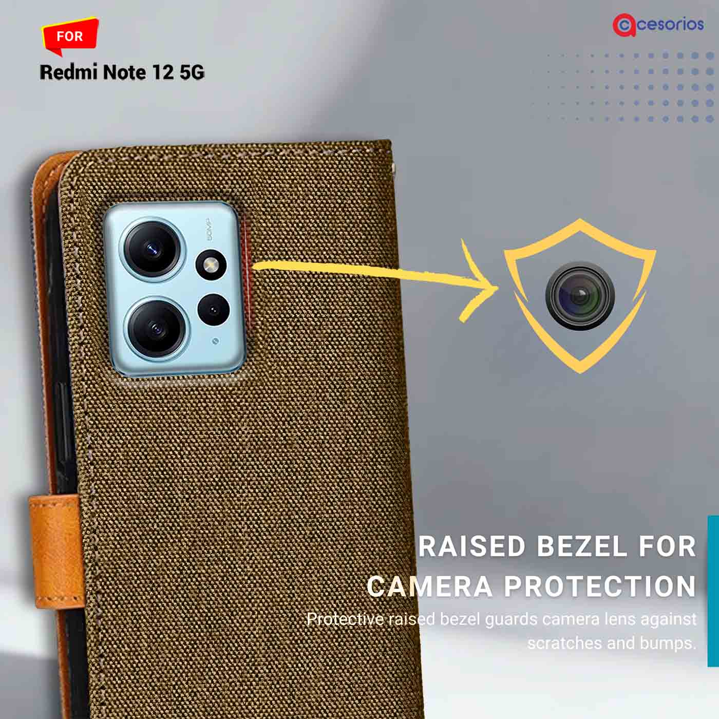 Denim & Leather back panel — Redmi Note 12 5G in Dark Brown mobile case