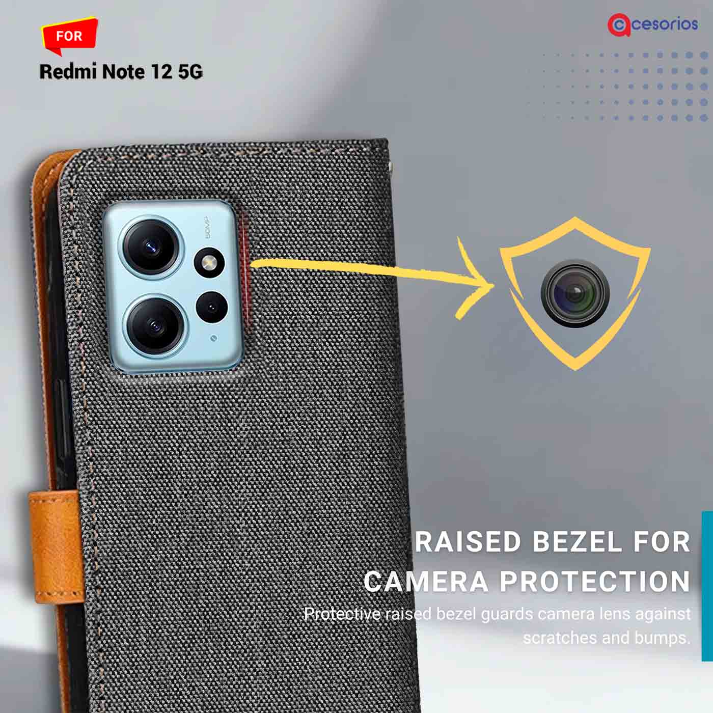 Denim & Leather back panel — Redmi Note 12 5G in Grey mobile case