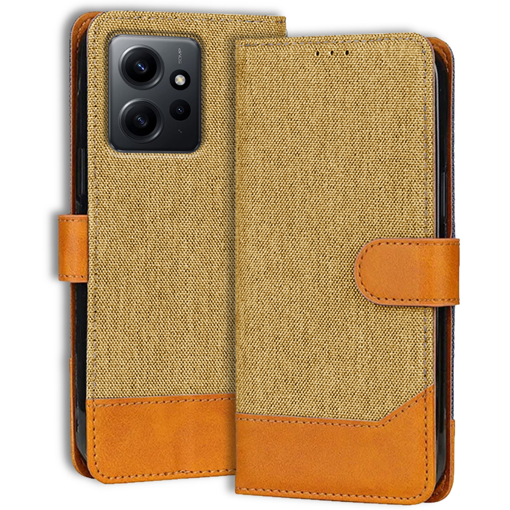 Accesorios Redmi Note 12 5G denim flip cover – Light Brown – Image 1 #color_light brown
