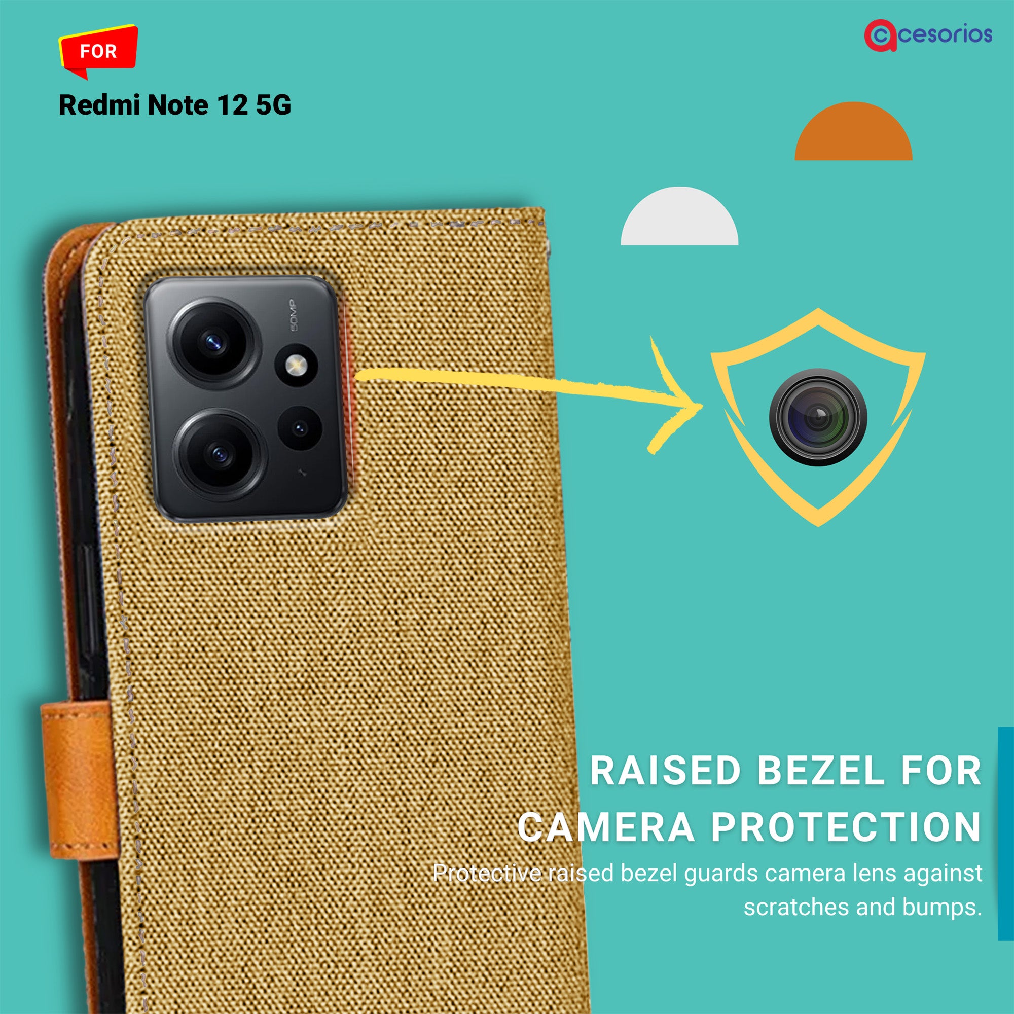 Accesorios Redmi Note 12 5G denim flip cover – Light Brown – Image 2 #color_light brown
