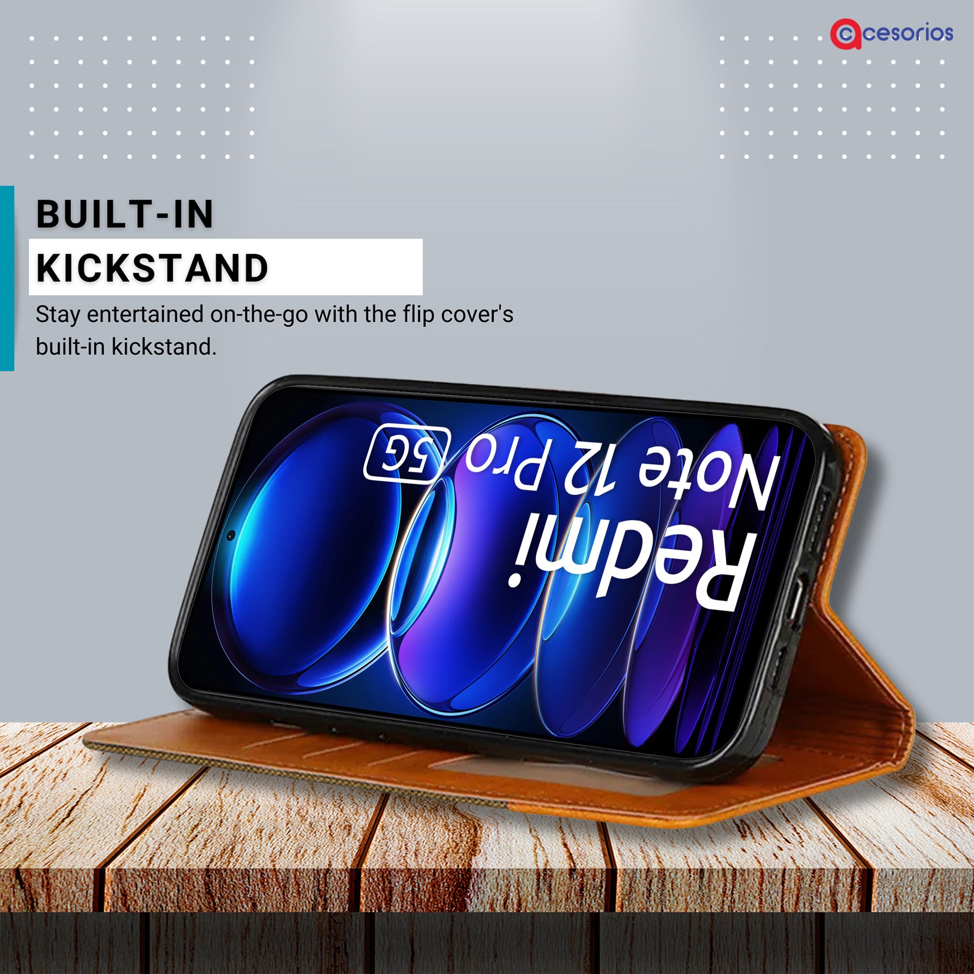 Accesorios Redmi Note 12 Pro denim flip cover – Dark Brown – Image 4 #color_dark brown