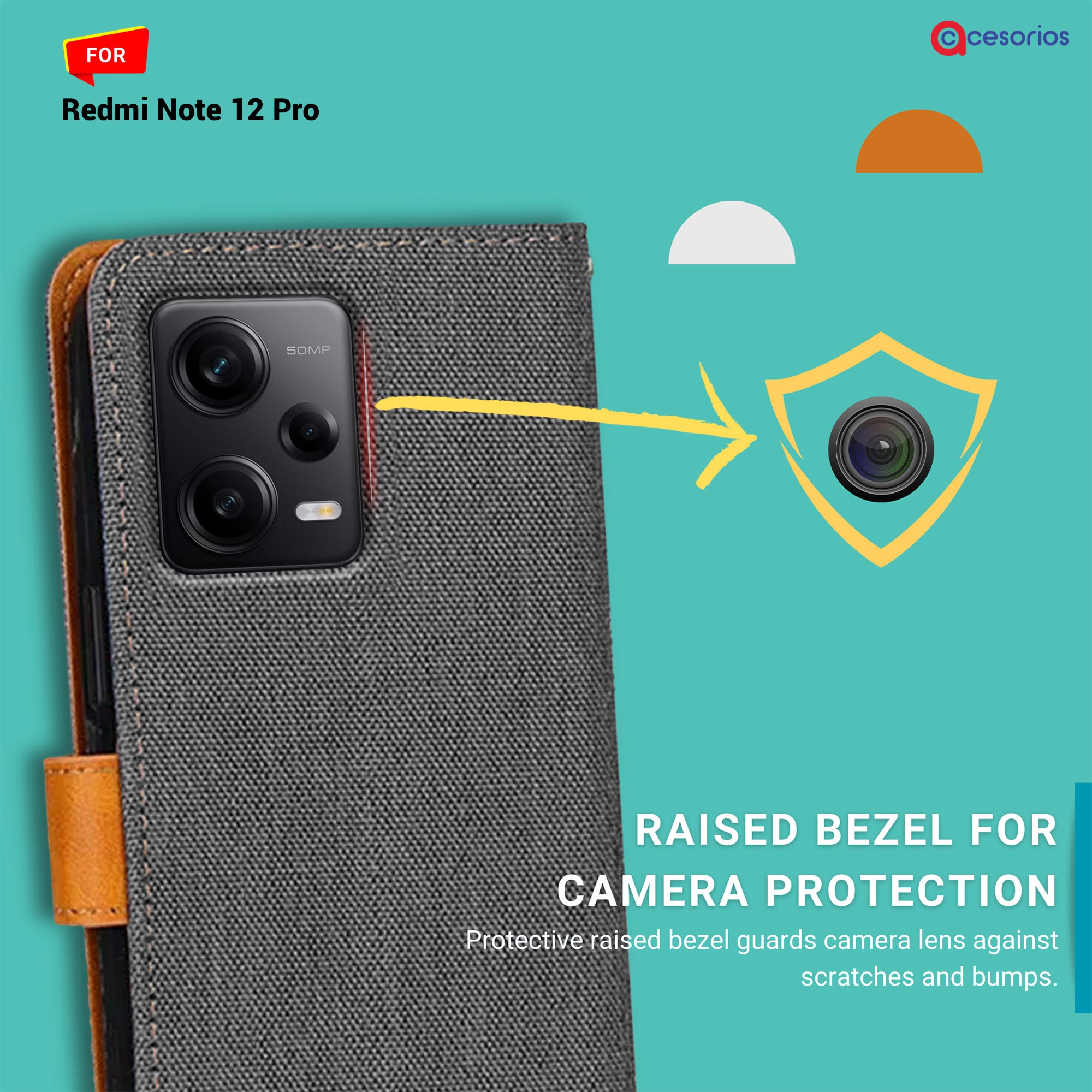 Accesorios Redmi Note 12 Pro denim flip cover – Grey – Image 2 #color_grey