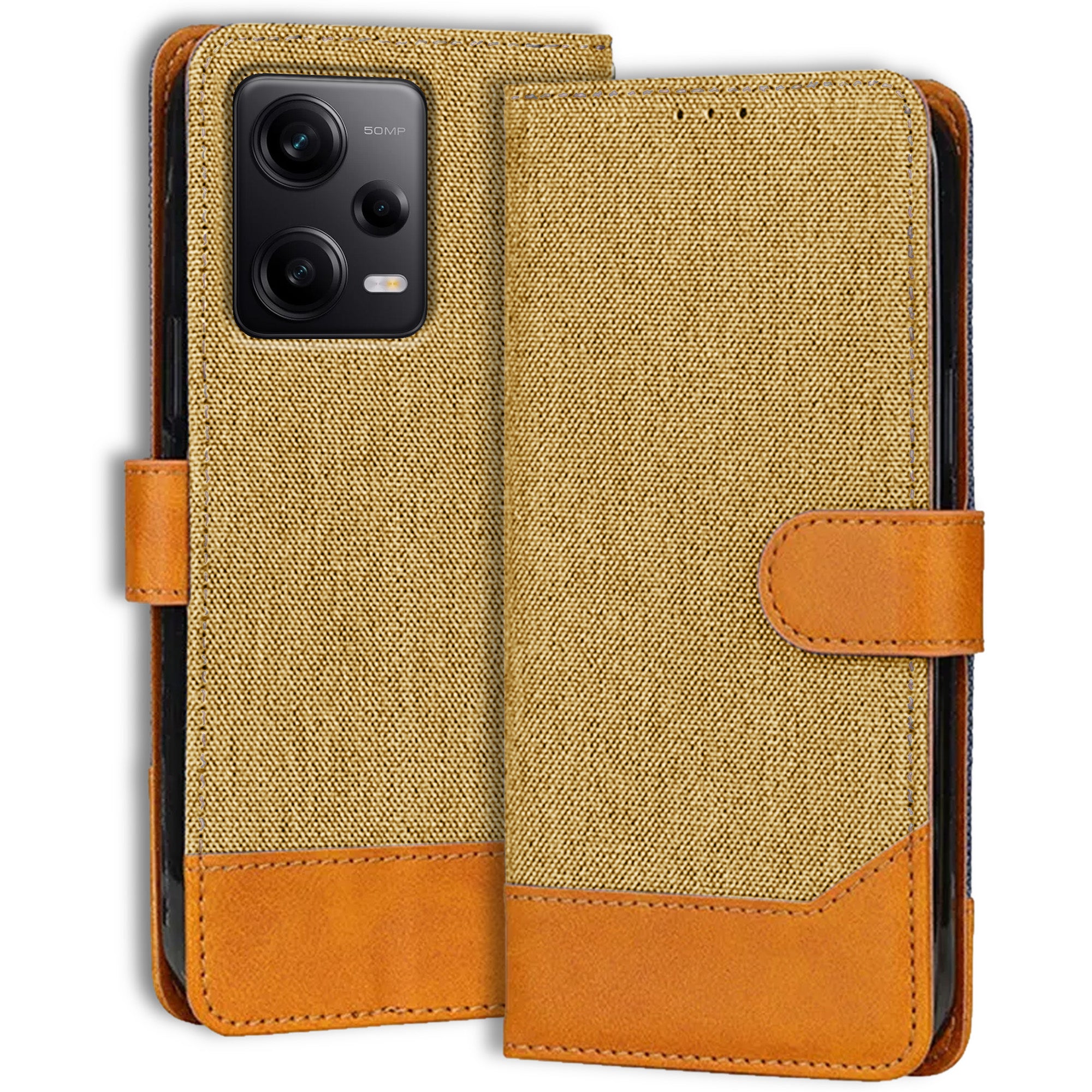 Accesorios Redmi Note 12 Pro denim flip cover – Light Brown – Image 1 #color_light brown
