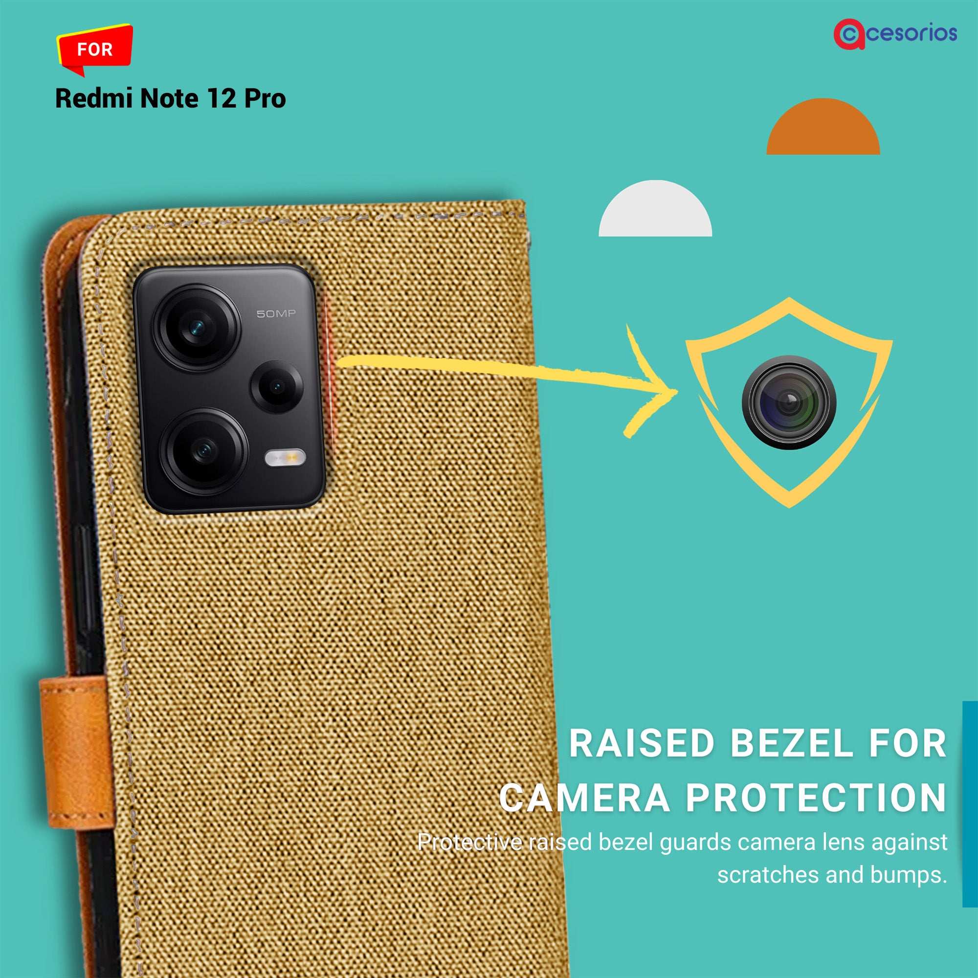 Accesorios Redmi Note 12 Pro denim flip cover – Light Brown – Image 2 #color_light brown