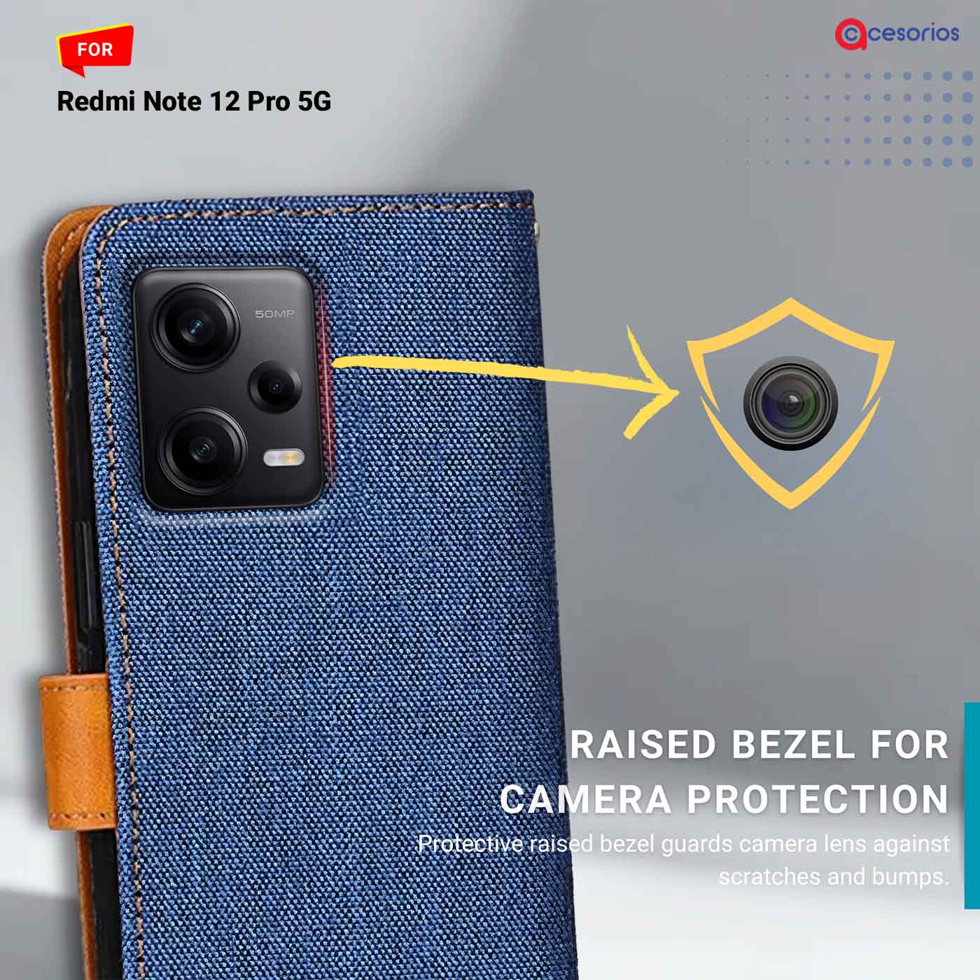 Denim vegan leather back panel — Redmi Note 12 Pro in Midnight Blue mobile case