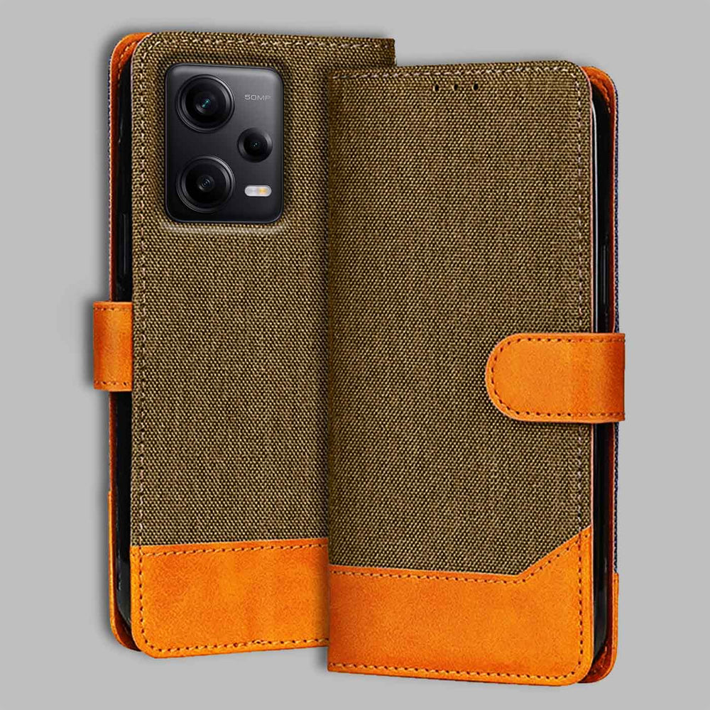 Redmi Note 12 Pro flip cover in Dark Brown — front view by Accesorios