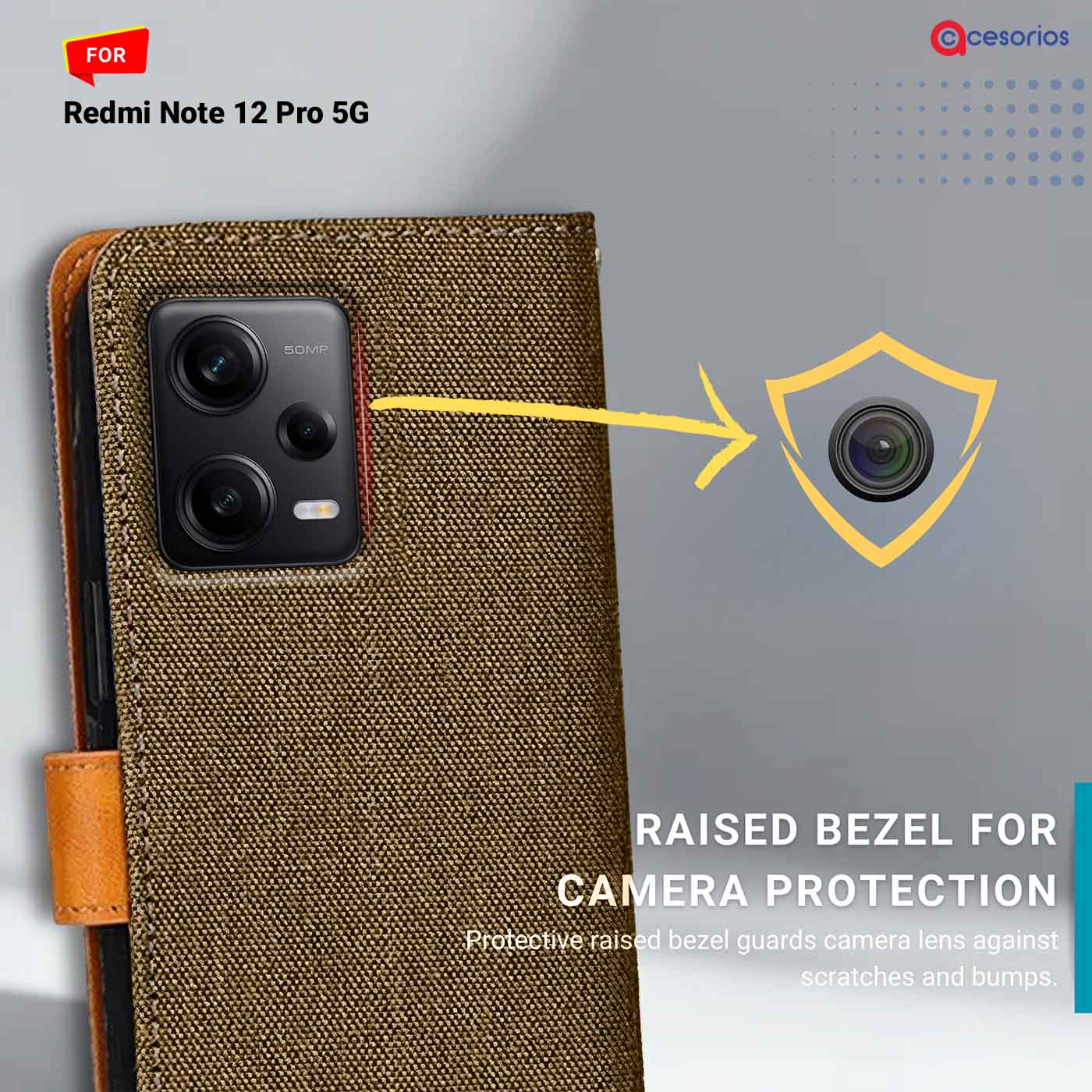 Denim & Leather back panel — Redmi Note 12 Pro in Dark Brown mobile case